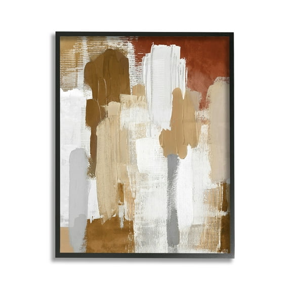 Stupell Industries Natural Hues Brush Strokes Abstract Painting Black Framed Art Print Wall Art, 11 x 14