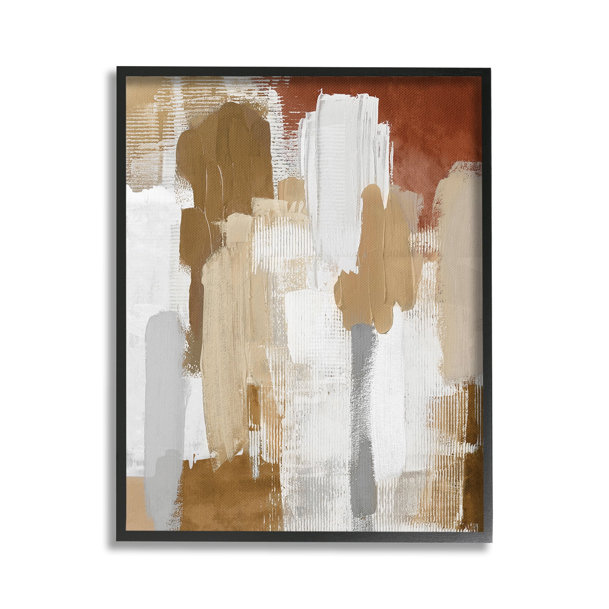 Stupell Industries Natural Hues Brush Strokes Abstract Painting Black Framed Art Print Wall Art, 24 x 30