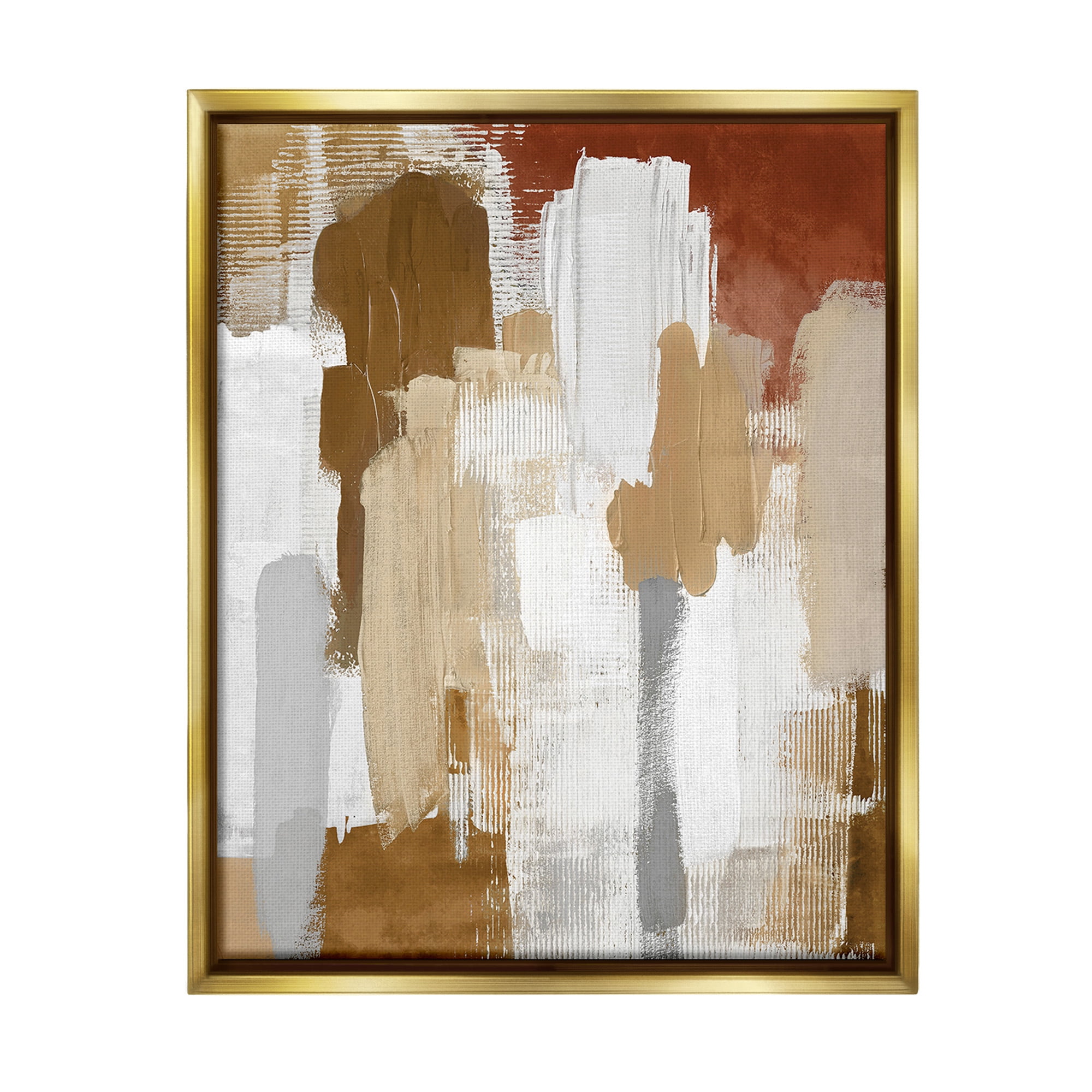 Stupell Industries Natural Hues Brush Strokes Abstract Painting Gold Floater Framed Canvas Art Print Wall Art, 17 x 21