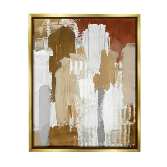 Stupell Industries Natural Hues Brush Strokes Abstract Painting Gold Floater Framed Canvas Art Print Wall Art, 25 x 31