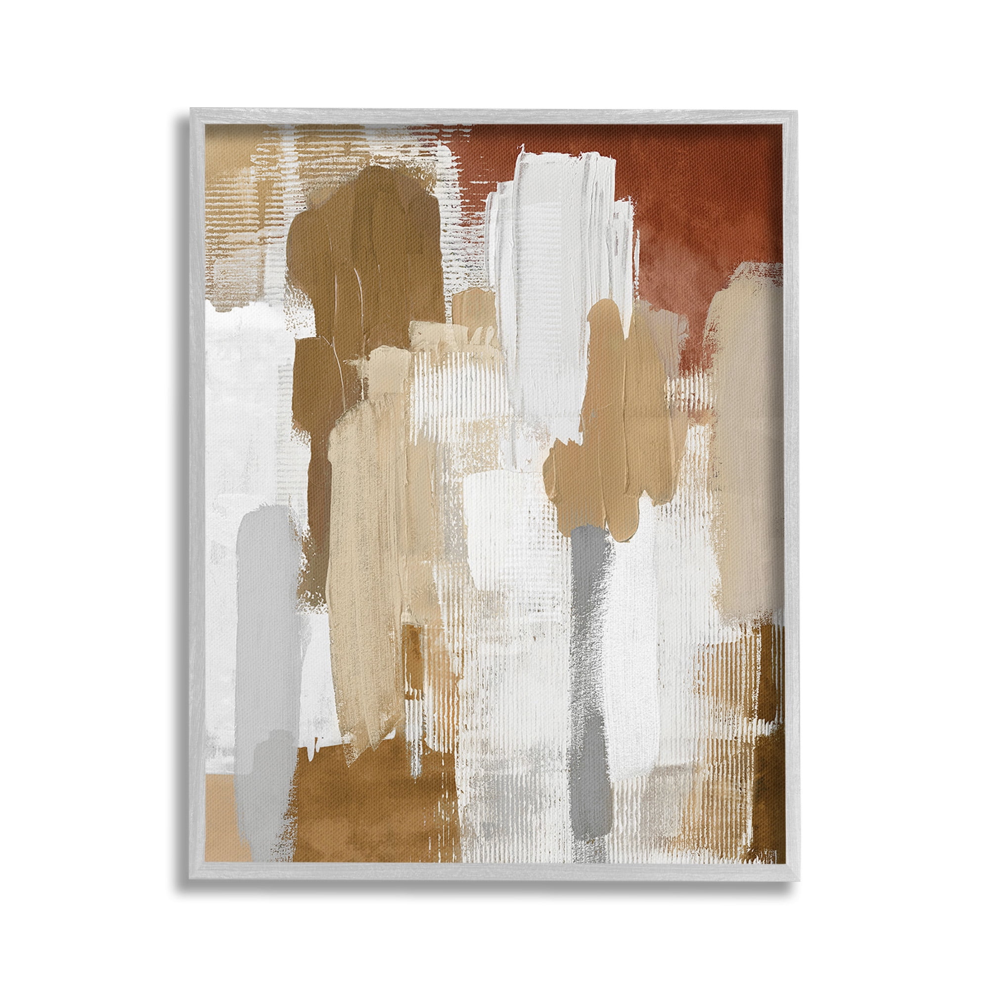 Stupell Industries Natural Hues Brush Strokes Abstract Painting Gray Framed Art Print Wall Art, 16 x 20