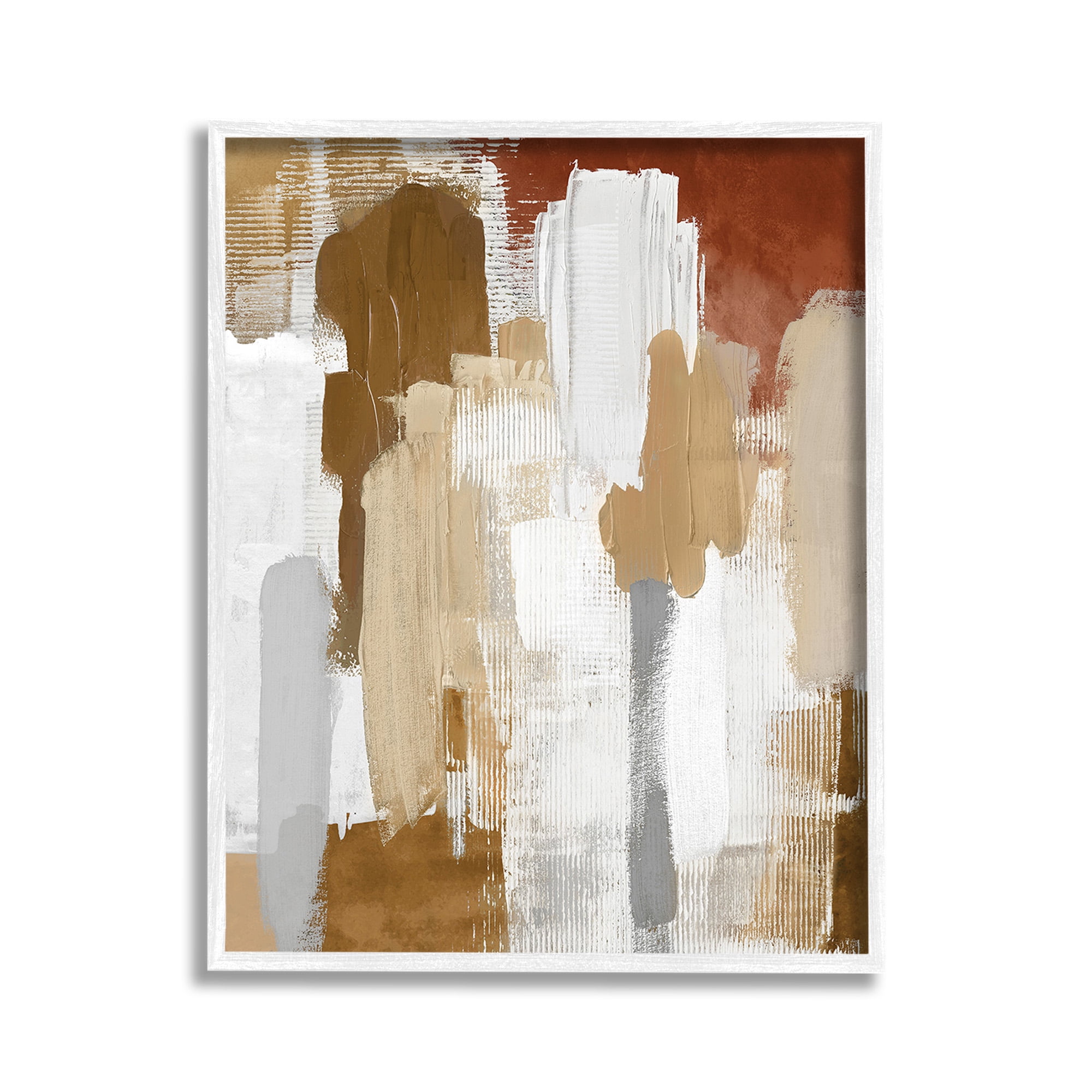 Stupell Industries Natural Hues Brush Strokes Abstract Painting White Framed Art Print Wall Art, 11 x 14