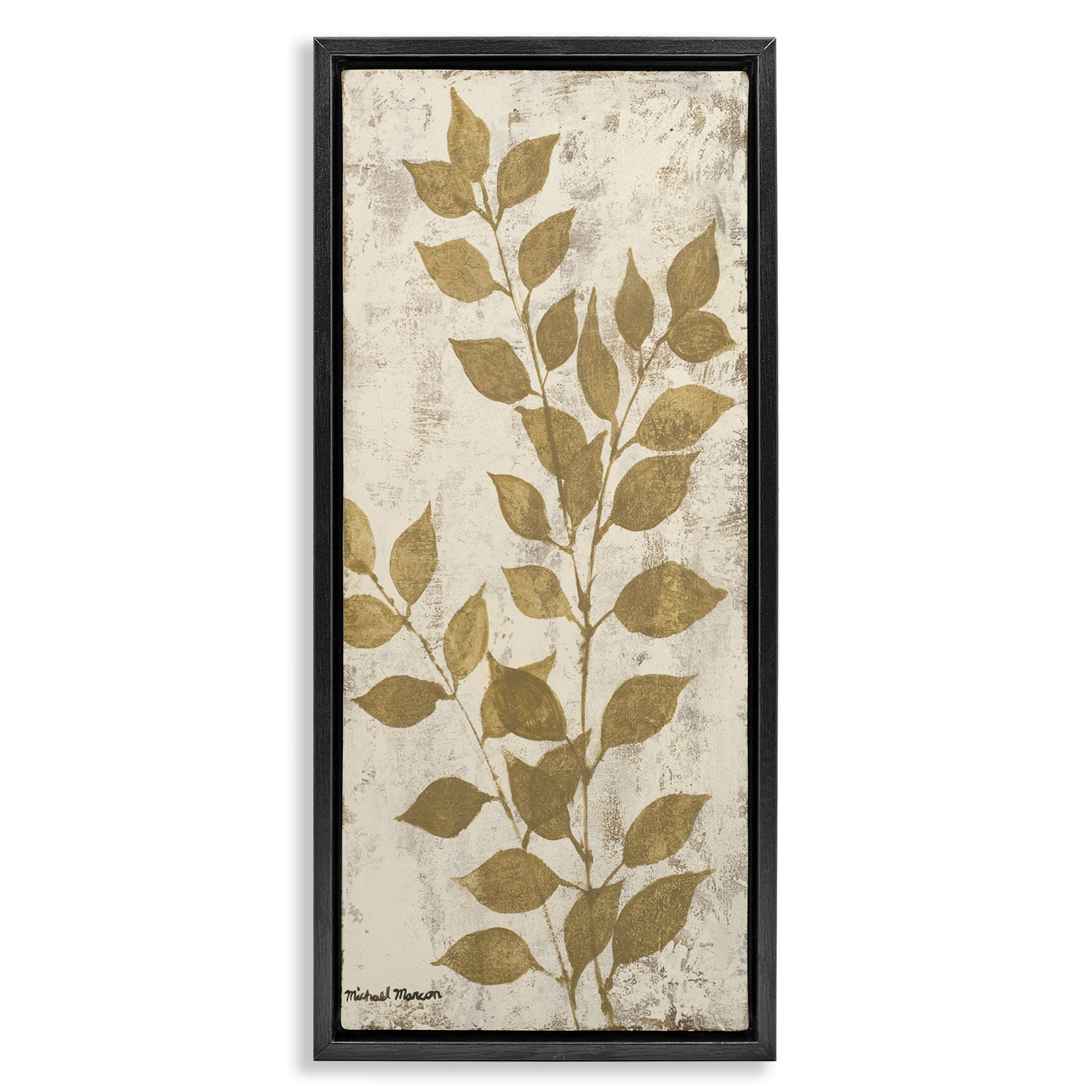 Stupell Industries Natural Leaves Impression Plants & Flowers Painting Black Floater Framed Canvas Art Print Wall Art, 11 x 25