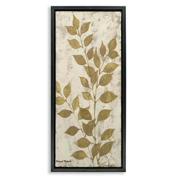 Stupell Industries Natural Leaves Impression Plants & Flowers Painting Black Floater Framed Canvas Art Print Wall Art, 11 x 25