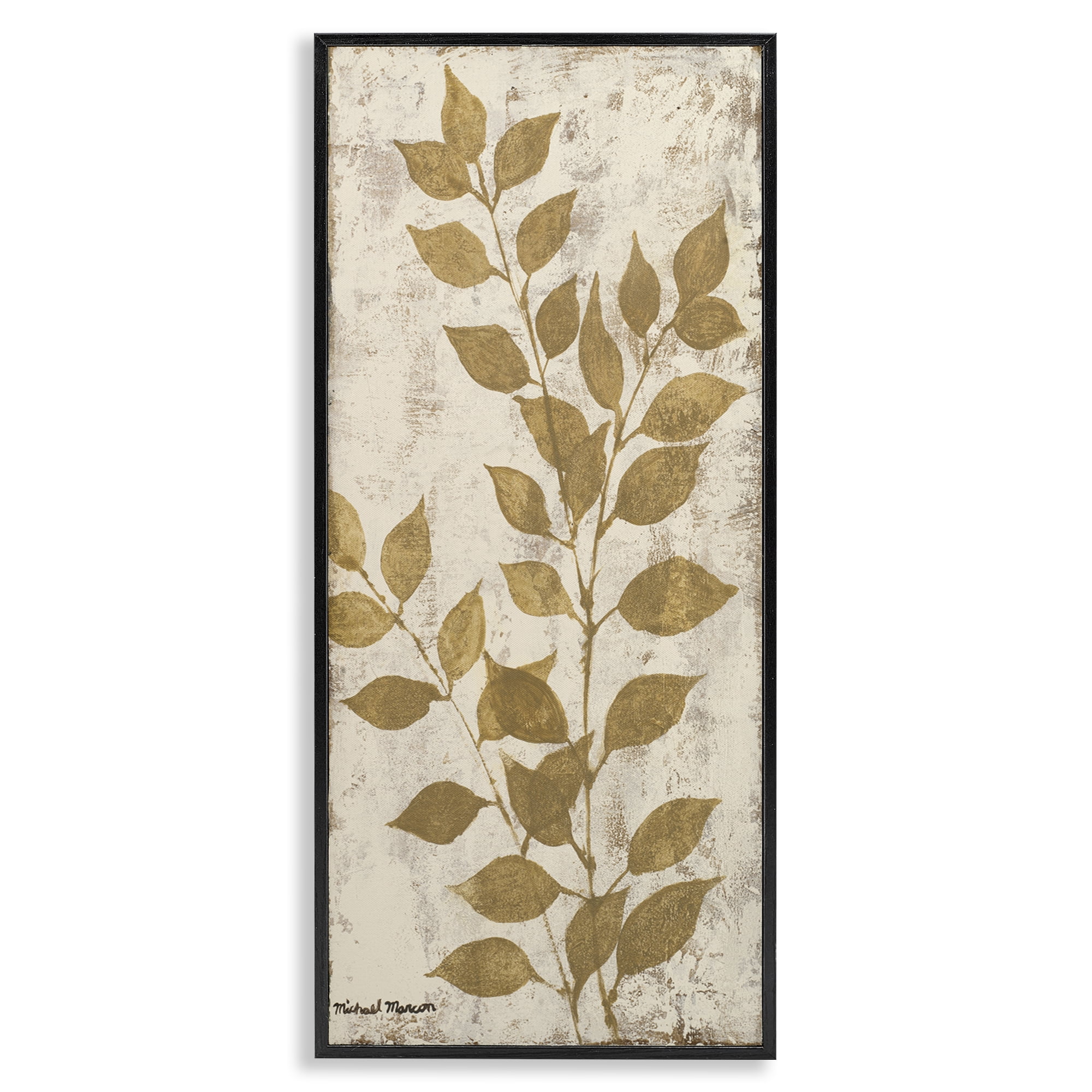 Stupell Industries Natural Leaves Impression Plants & Flowers Painting Black Framed Art Print Wall Art, 13 x 30