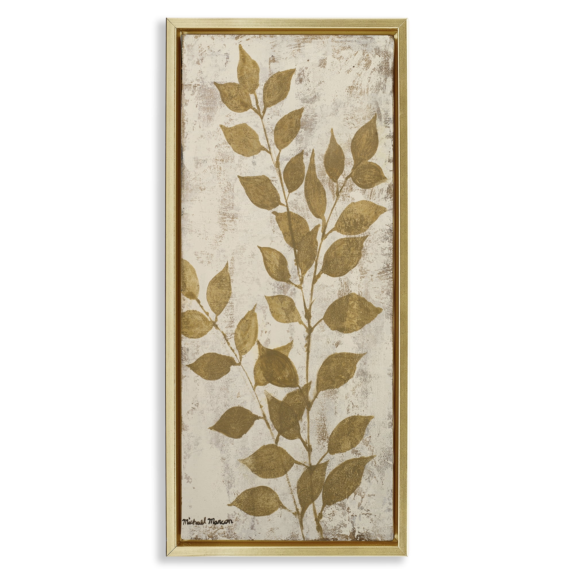 Stupell Industries Natural Leaves Impression Plants & Flowers Painting Gold Floater Framed Canvas Art Print Wall Art, 11 x 25