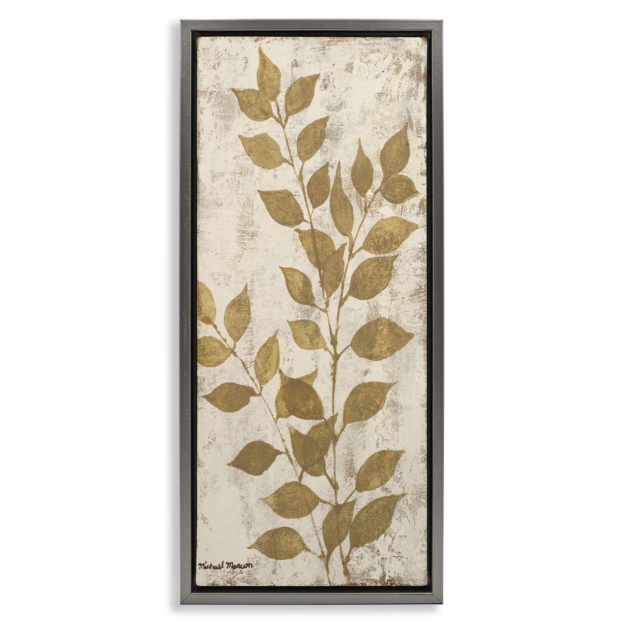 Stupell Industries Natural Leaves Impression Plants & Flowers Painting Gray Floater Framed Canvas Art Print Wall Art, 11 x 25