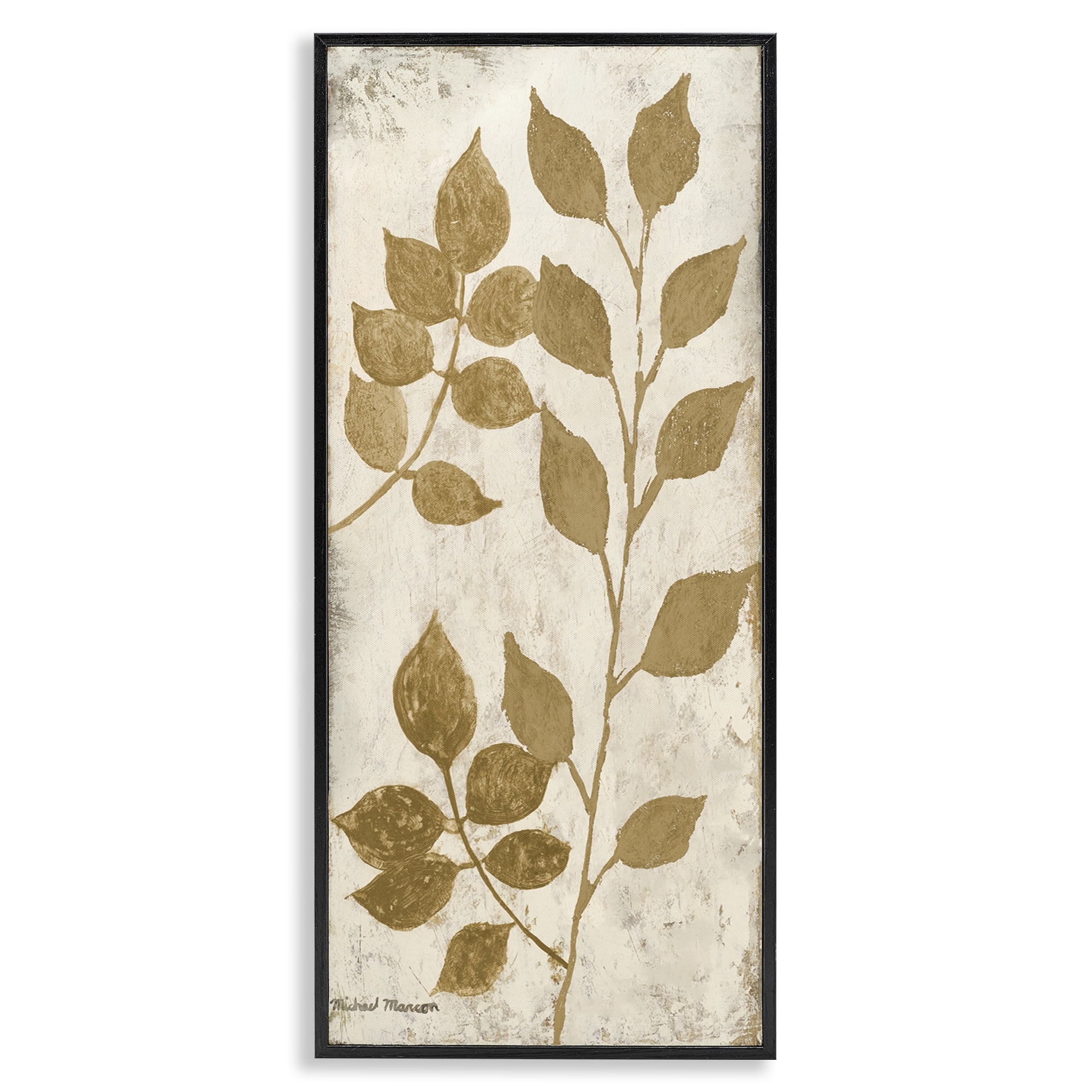 Stupell Industries Natural Leaves Overlap Plants & Flowers Painting Black Framed Art Print Wall Art, 13 x 30