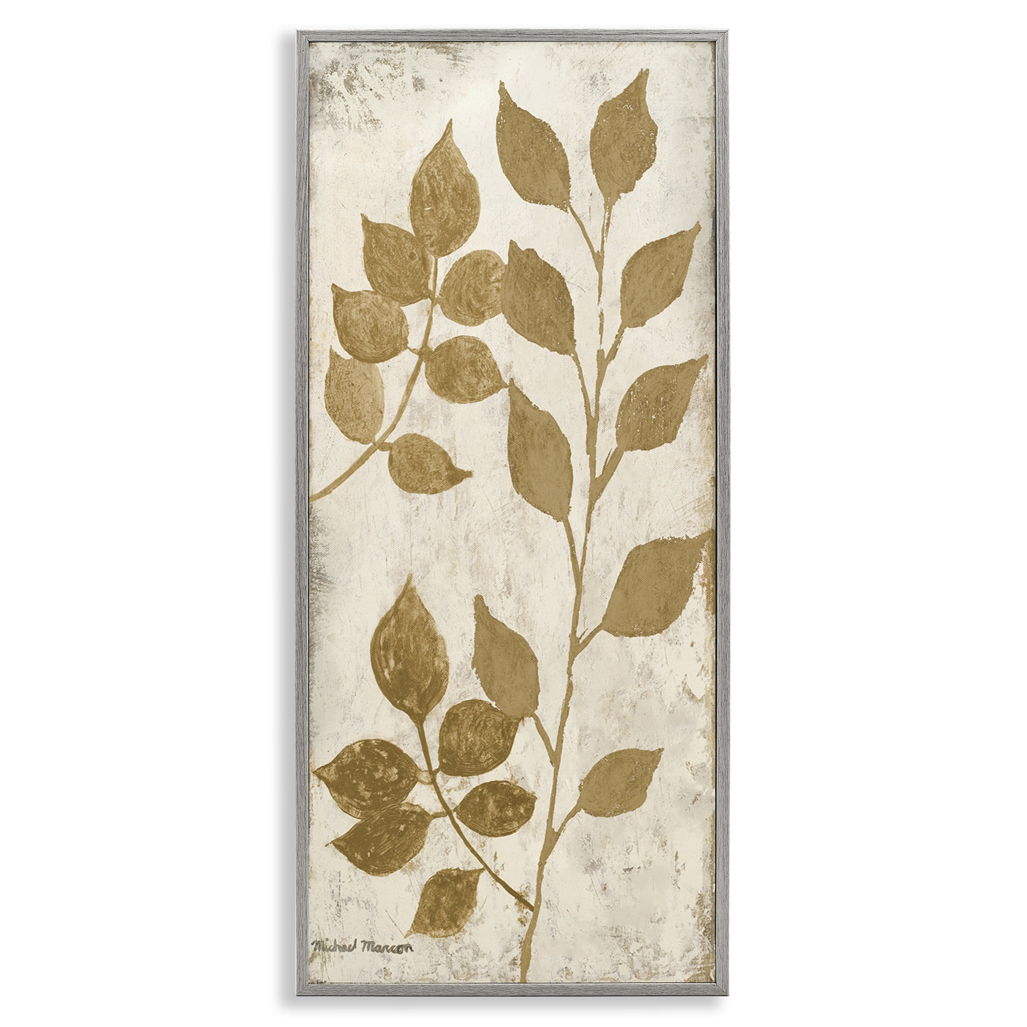 Stupell Industries Natural Leaves Overlap Plants & Flowers Painting Gray Framed Art Print Wall Art, 10 x 24