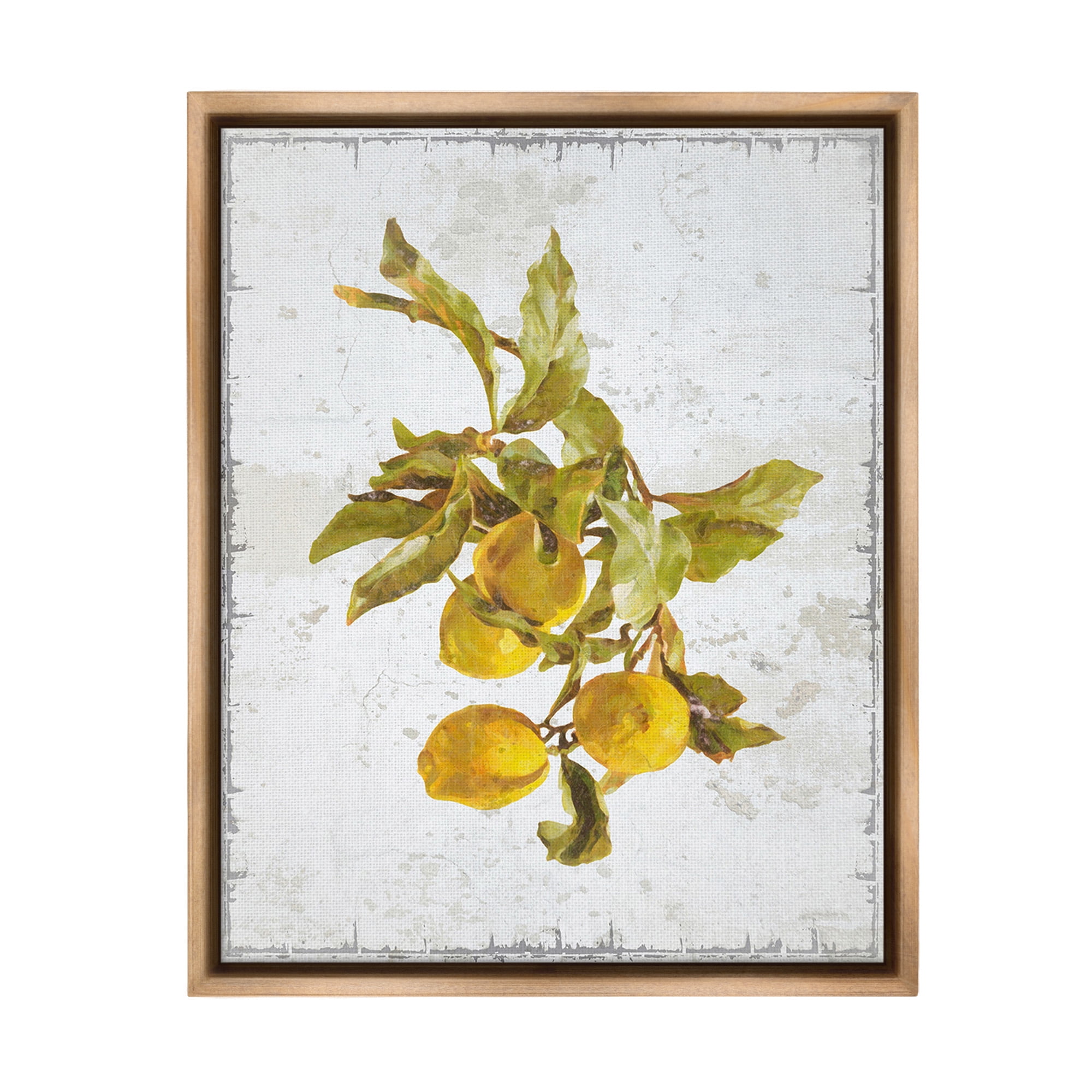 Stupell Industries Natural Lemon Branch Food & Beverage Painting Brown Floater Framed Canvas Art Print Wall Art, 17 x 21