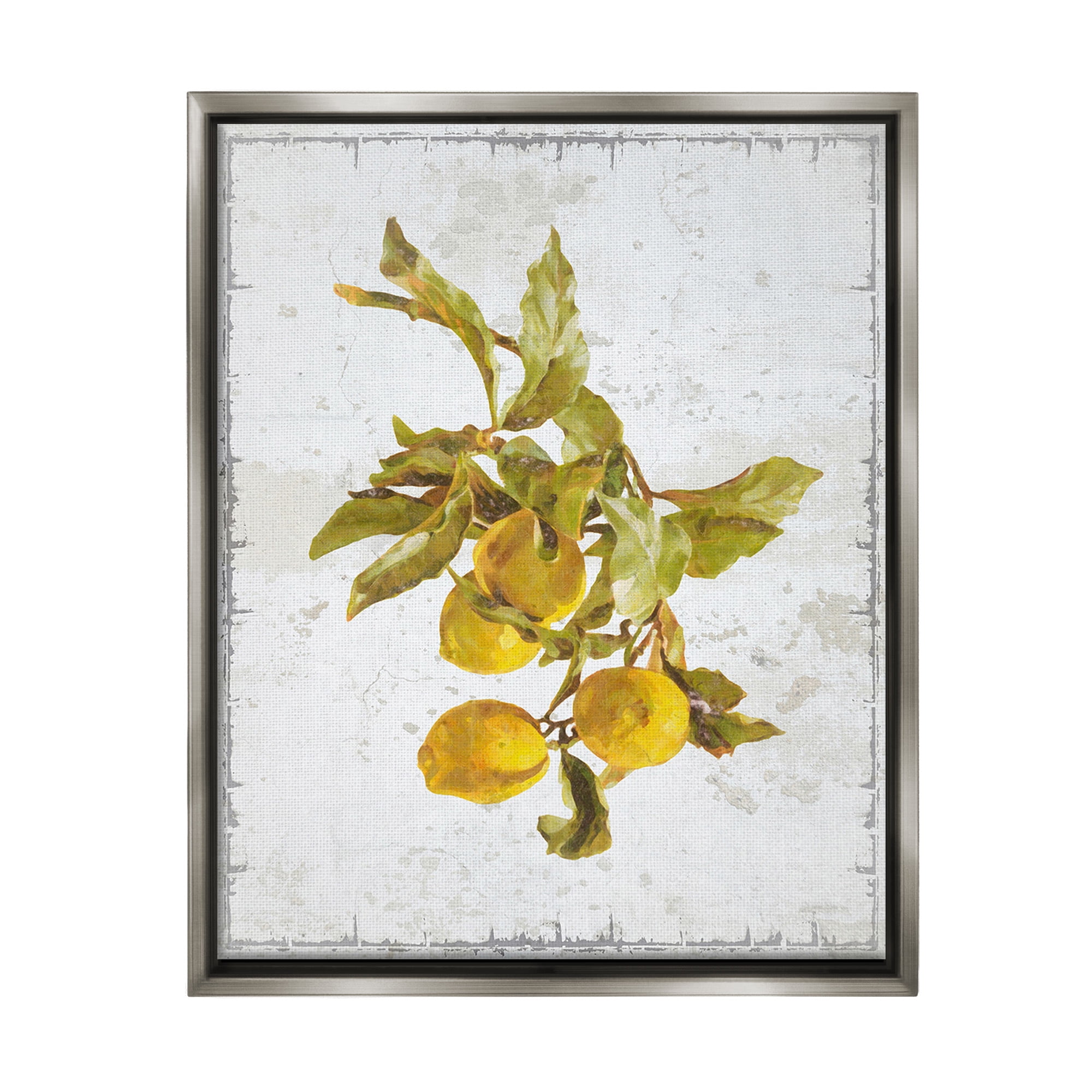 Stupell Industries Natural Lemon Branch Food & Beverage Painting Gray Floater Framed Canvas Art Print Wall Art, 25 x 31