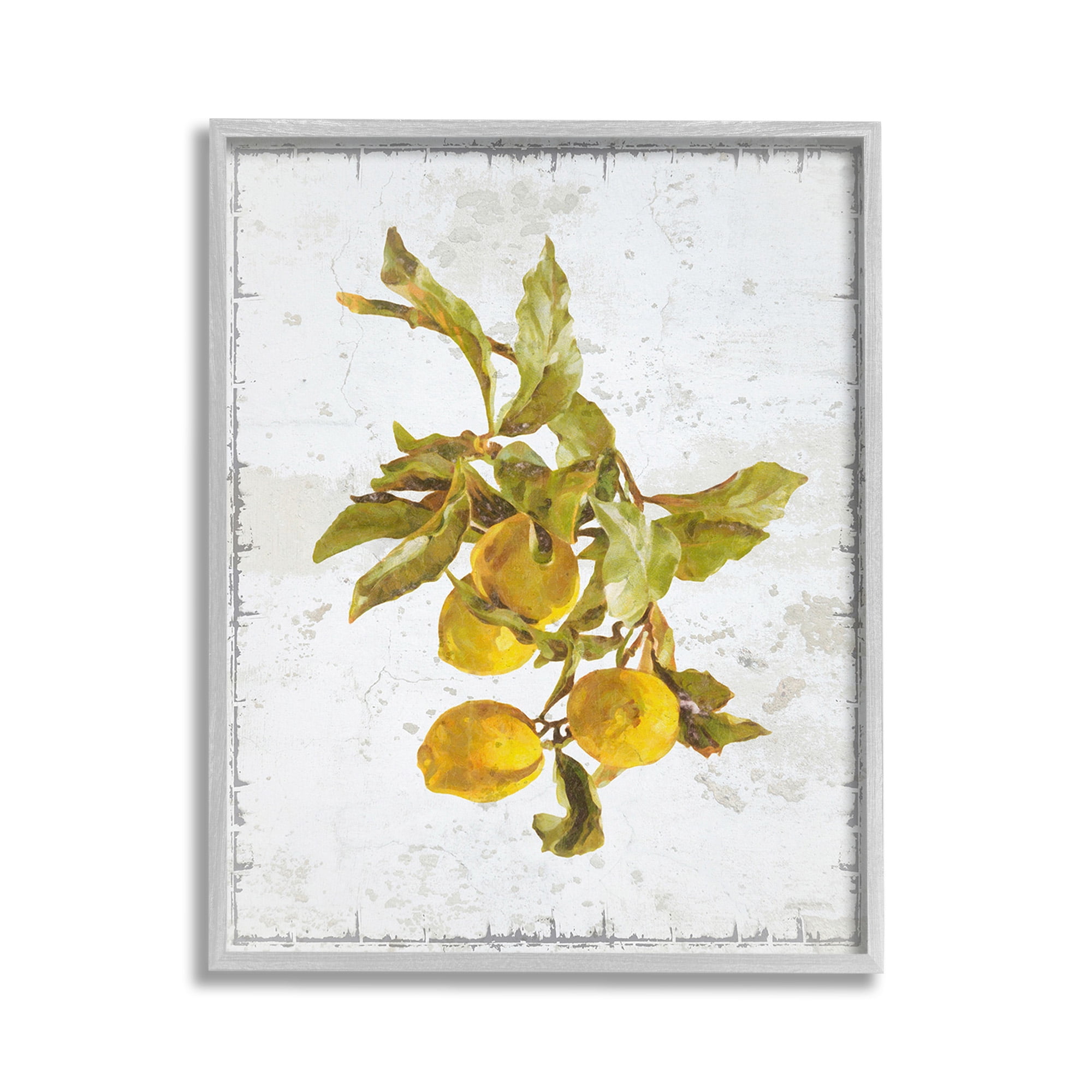 Stupell Industries Natural Lemon Branch Food & Beverage Painting Gray Framed Art Print Wall Art, 11 x 14