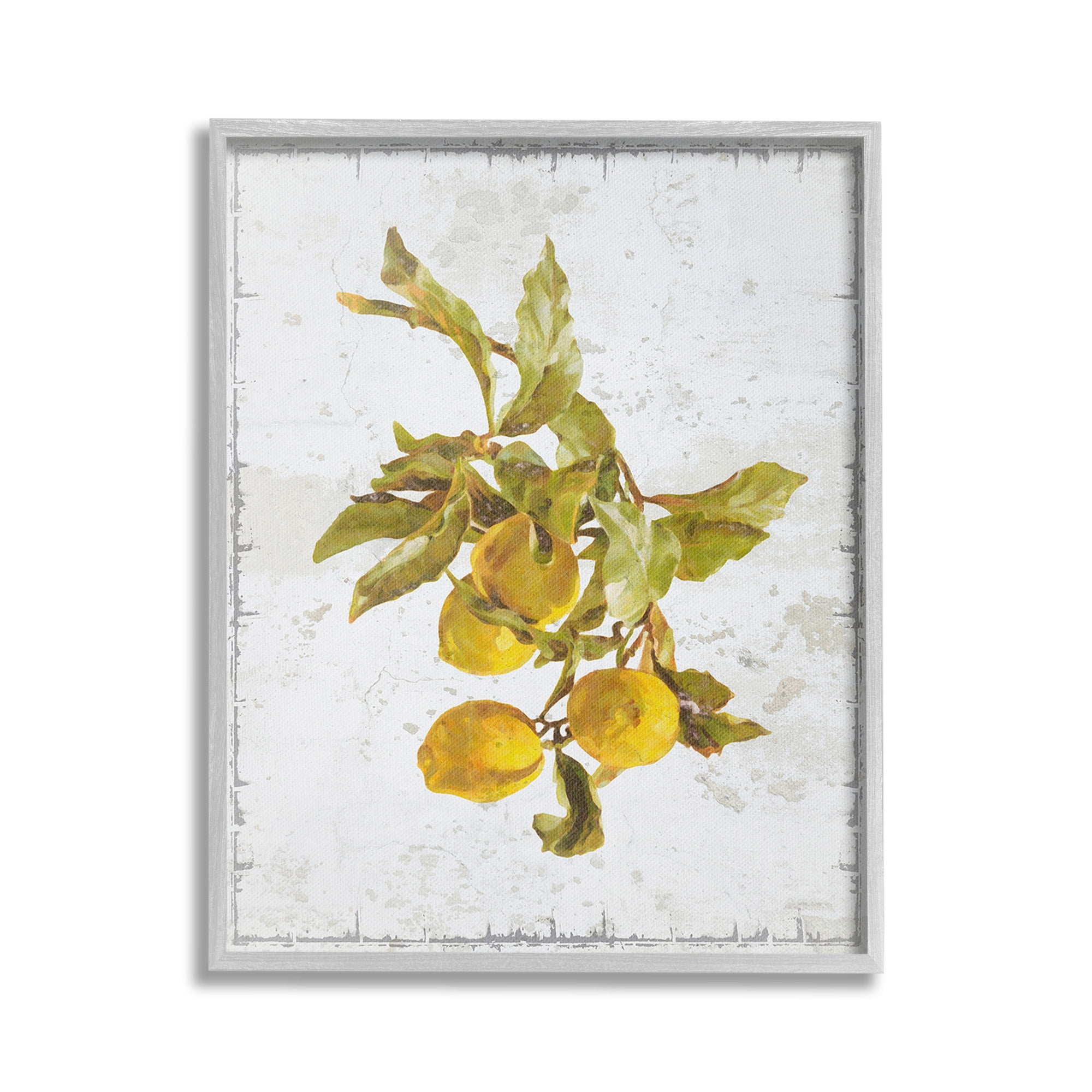 Stupell Industries Natural Lemon Branch Food & Beverage Painting Gray Framed Art Print Wall Art, 24 x 30