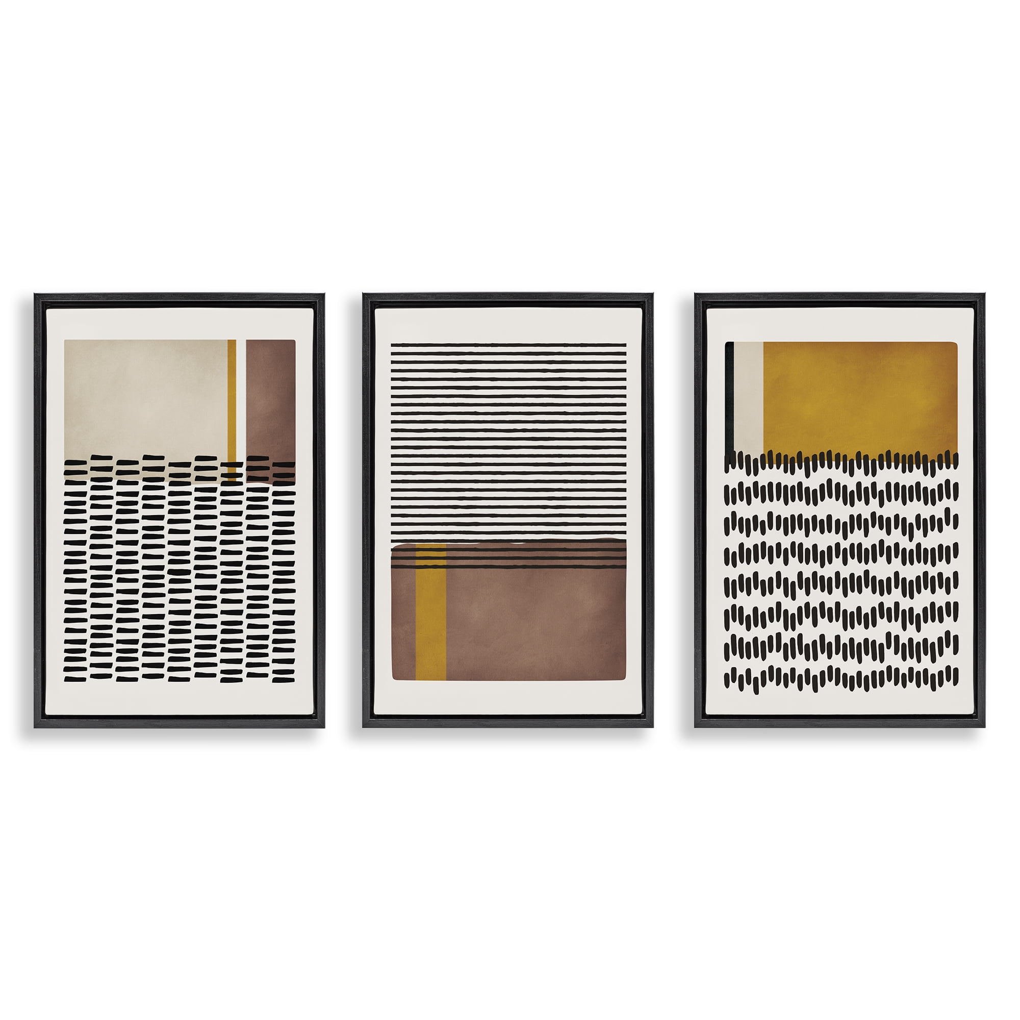 Stupell Industries Natural Lines Pattern Abstract Abstract Painting Black Floater Framed Canvas Art Print Wall Art, 21 x 31, Set of 3