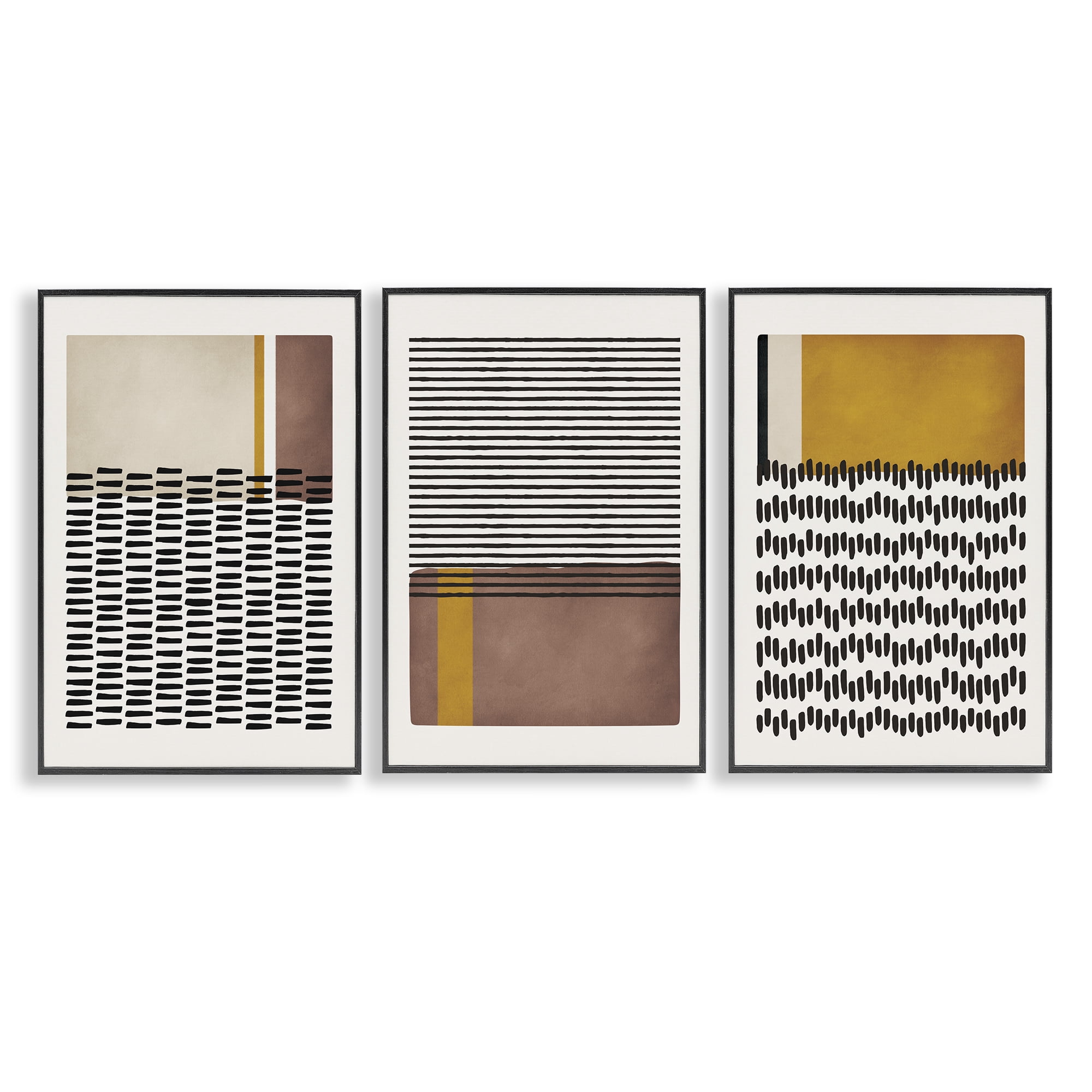 Stupell Industries Natural Lines Pattern Abstract Abstract Painting Black Framed Art Print Wall Art, 20 x 30, Set of 3