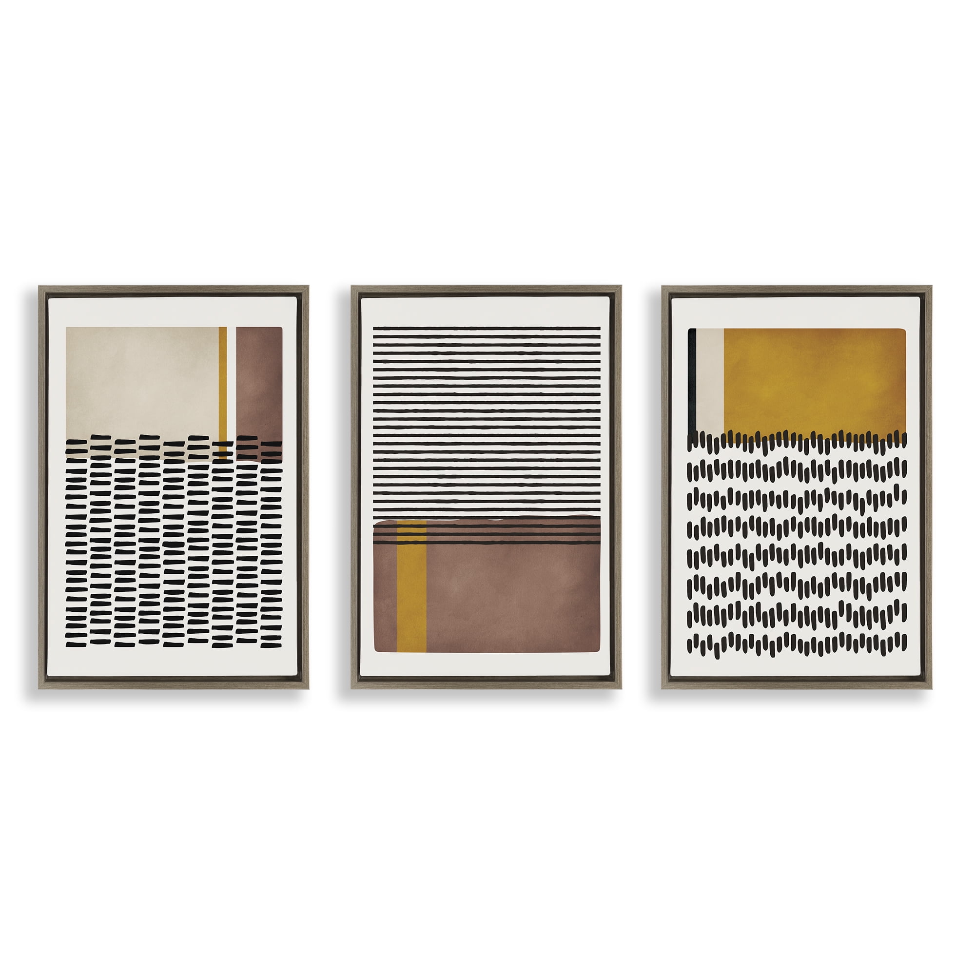 Stupell Industries Natural Lines Pattern Abstract Abstract Painting Brown Floater Framed Canvas Art Print Wall Art, 17 x 25, Set of 3