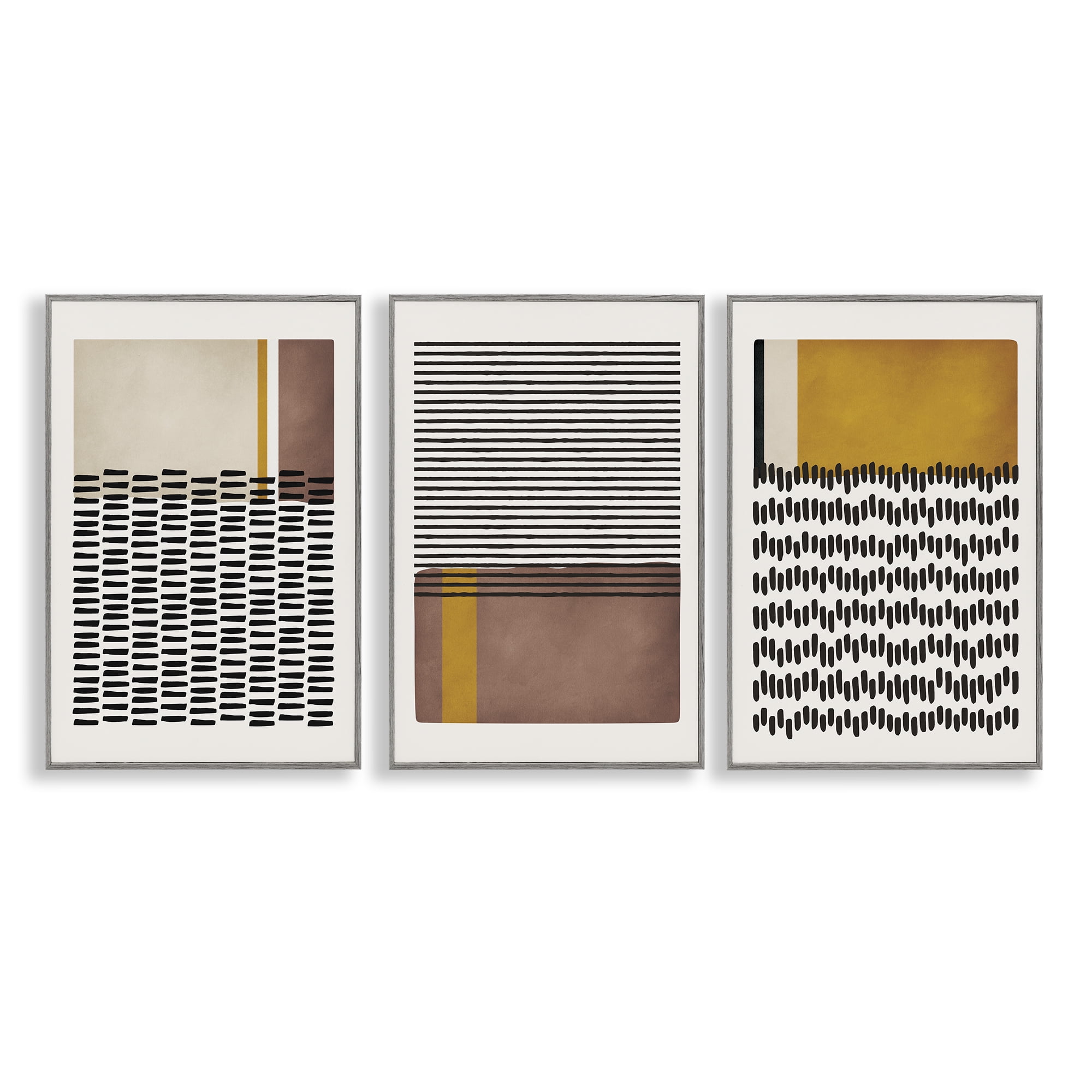 Stupell Industries Natural Lines Pattern Abstract Abstract Painting Gray Framed Art Print Wall Art, 12 x 18, Set of 3