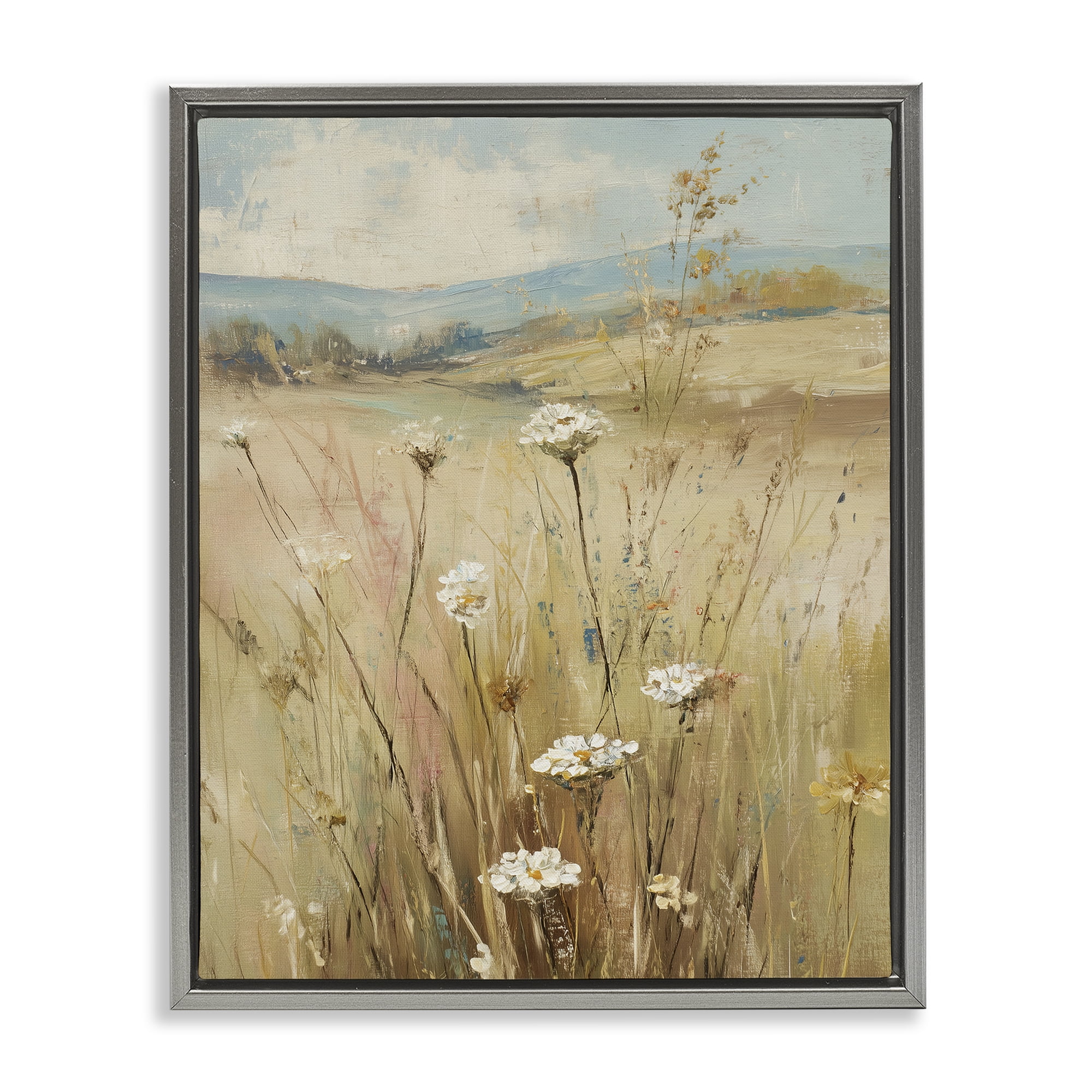 Stupell Industries Natural Lush Hillside Blooms Gray Framed Floater Canvas Wall Art, design by Svetlana Aleynikova