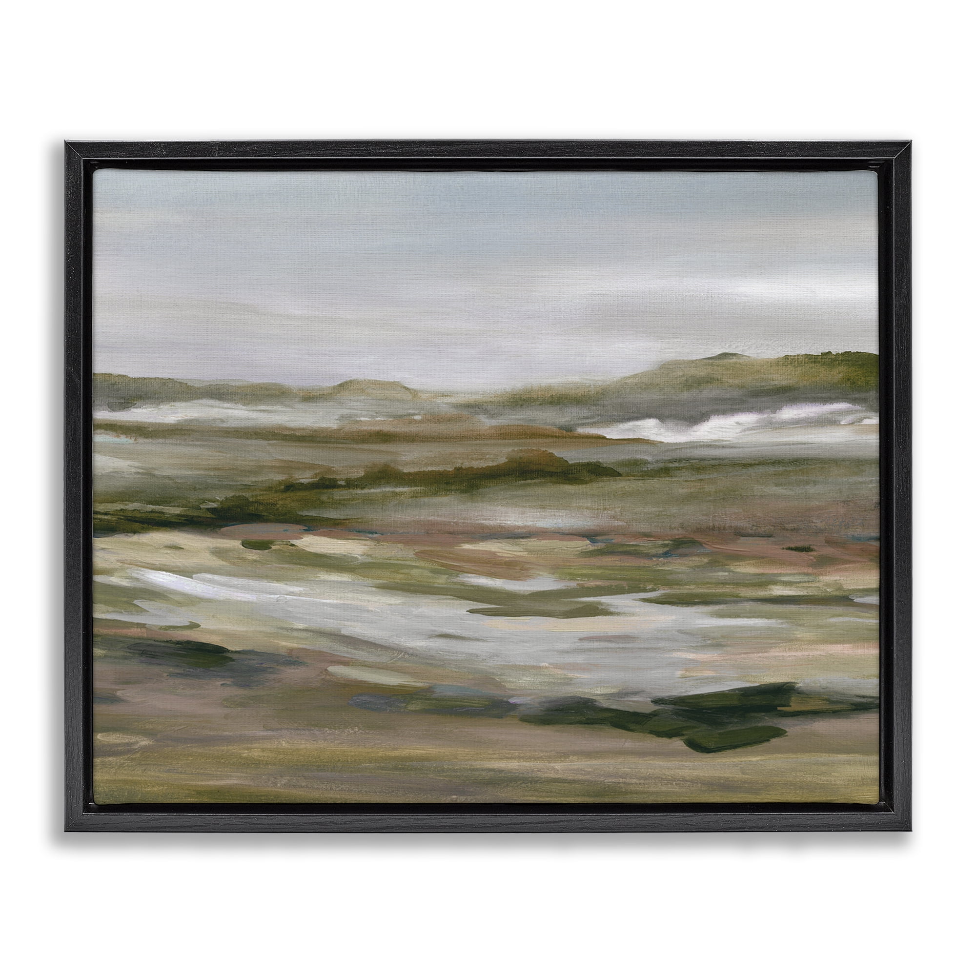 Stupell Industries Natural Meadow Abstract Horizon Black Framed Floater Canvas Wall Art, design by Carol Robinson
