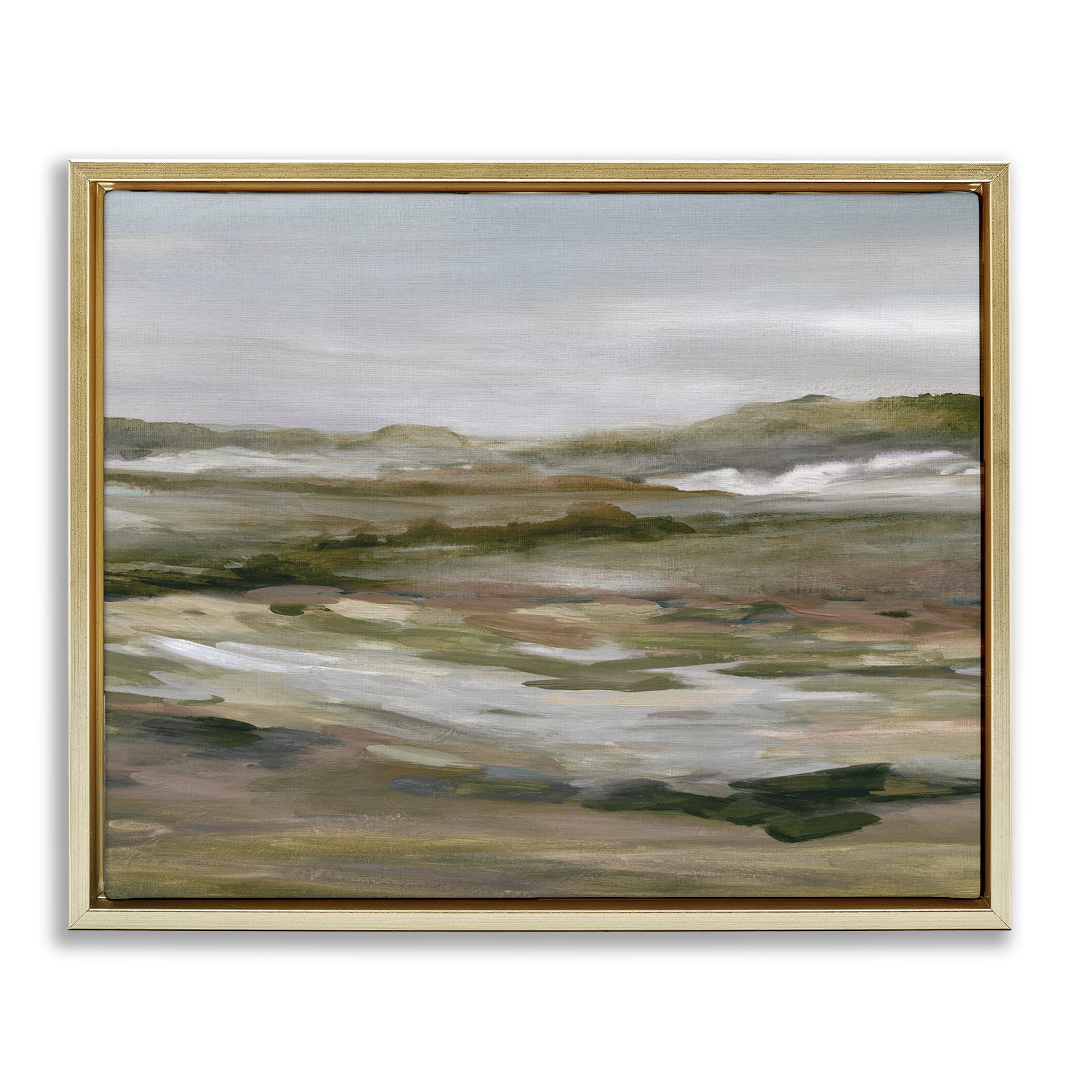 Stupell Industries Natural Meadow Abstract Horizon Gold Framed Floater Canvas Wall Art, design by Carol Robinson