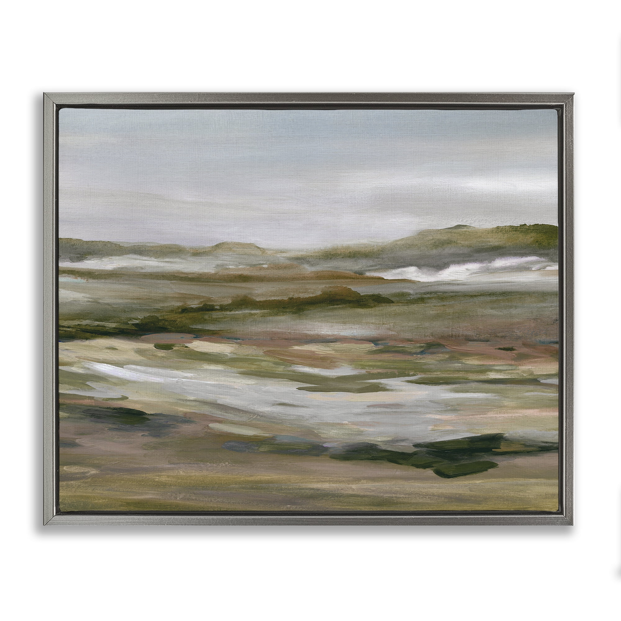 Stupell Industries Natural Meadow Abstract Horizon Gray Framed Floater Canvas Wall Art, design by Carol Robinson