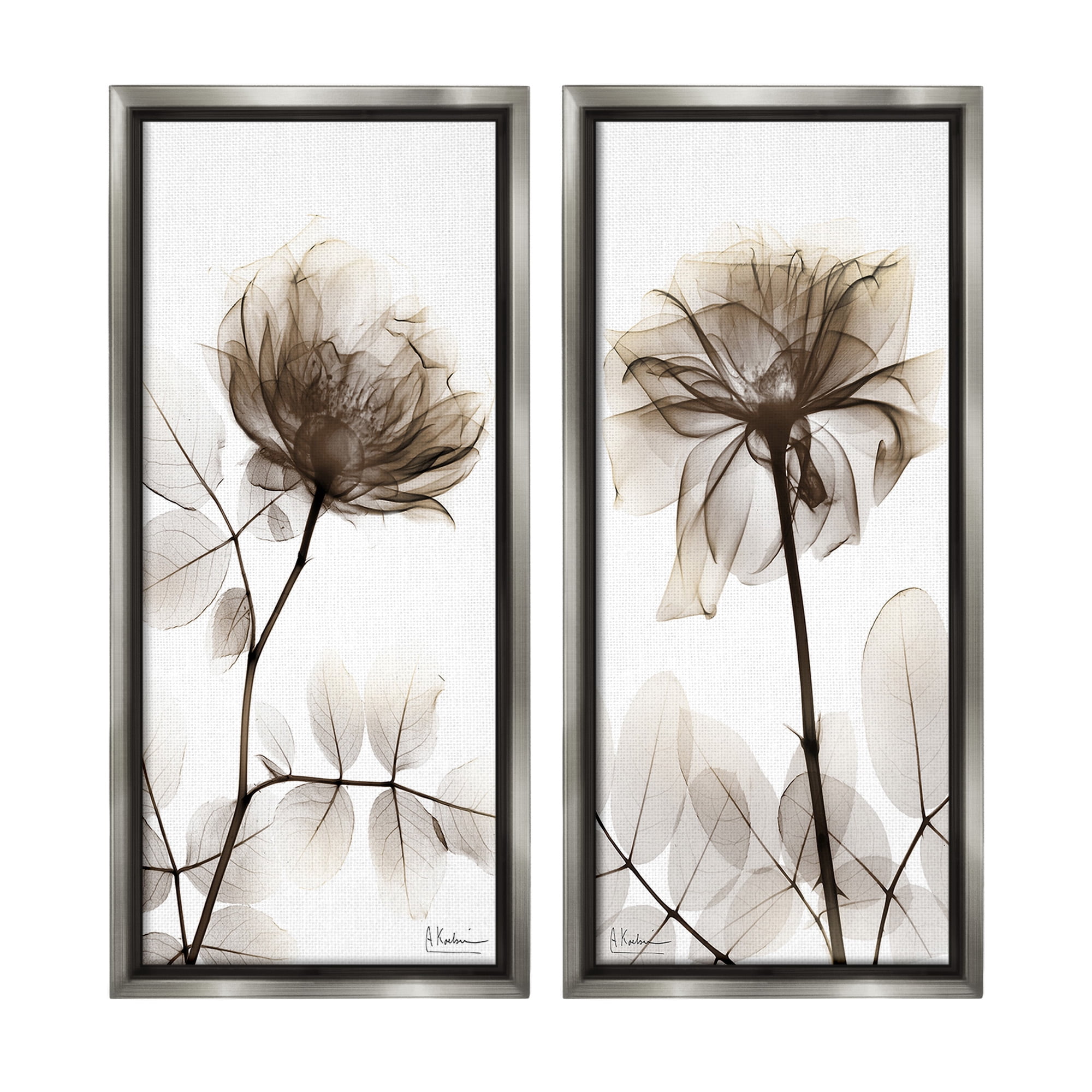 Stupell Industries Natural Modern Blooms Botanical & Floral Photography Gray Floater Framed Canvas Art Print Wall Art, 14 x 31, Set of 2