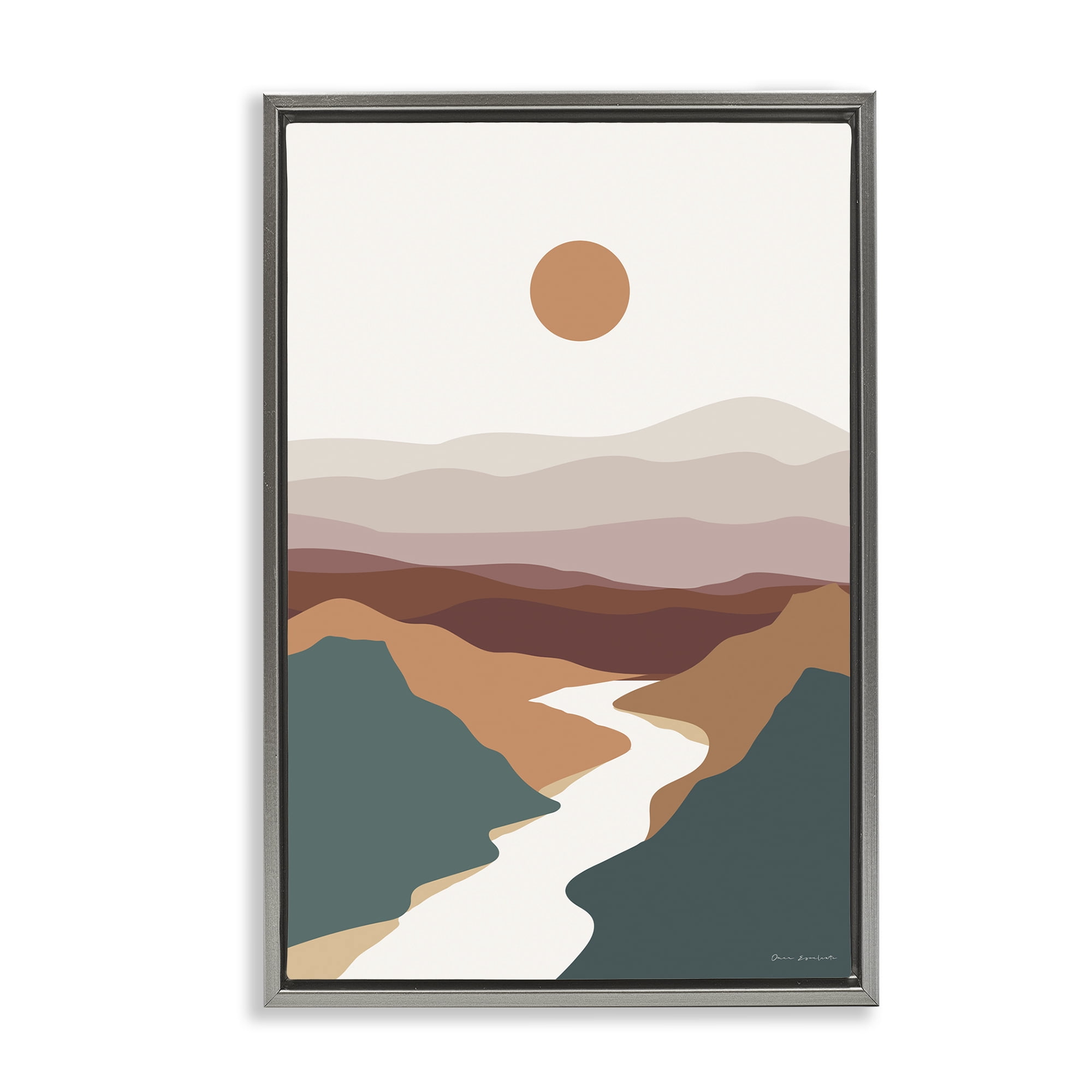 Stupell Industries Natural Mountain Valley Landscape & Nature Painting Gray Floater Framed Canvas Art Print Wall Art, 17 x 25