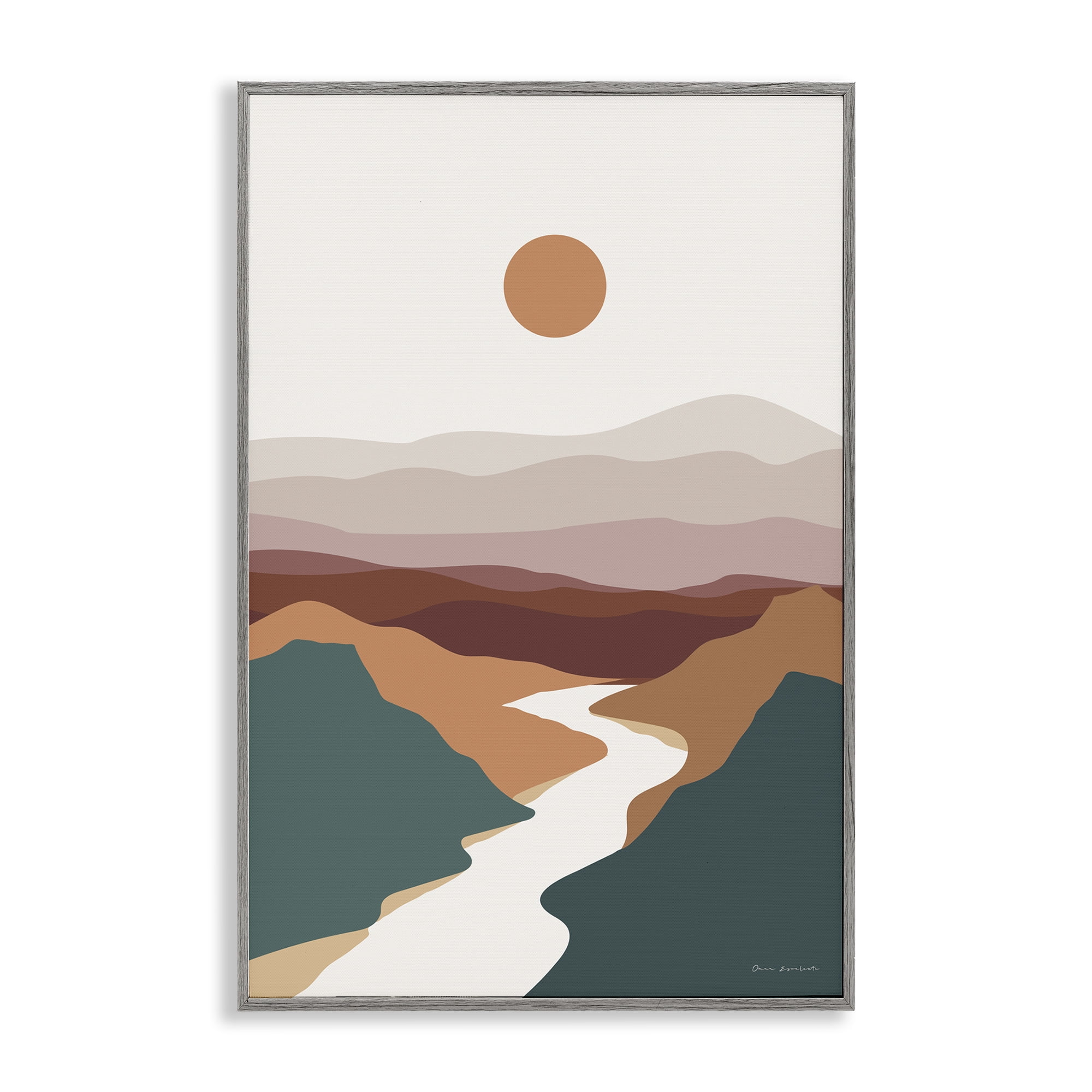Stupell Industries Natural Mountain Valley Landscape & Nature Painting Gray Framed Art Print Wall Art, 20 x 30
