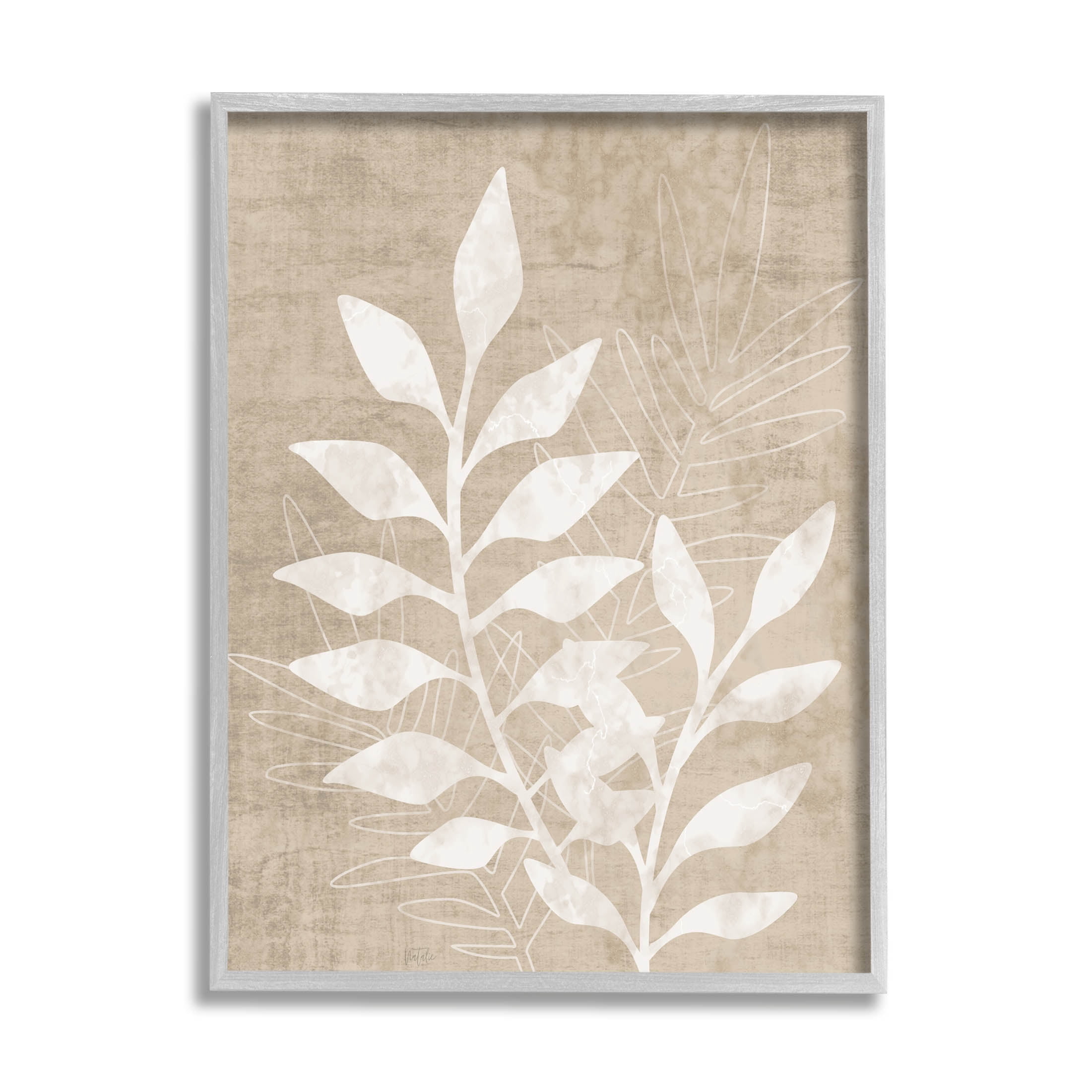Stupell Industries Natural Neutral Botanical Leaves Graphic Art Gray Framed Art Print Wall Art, Design by Natalie Carpentieri