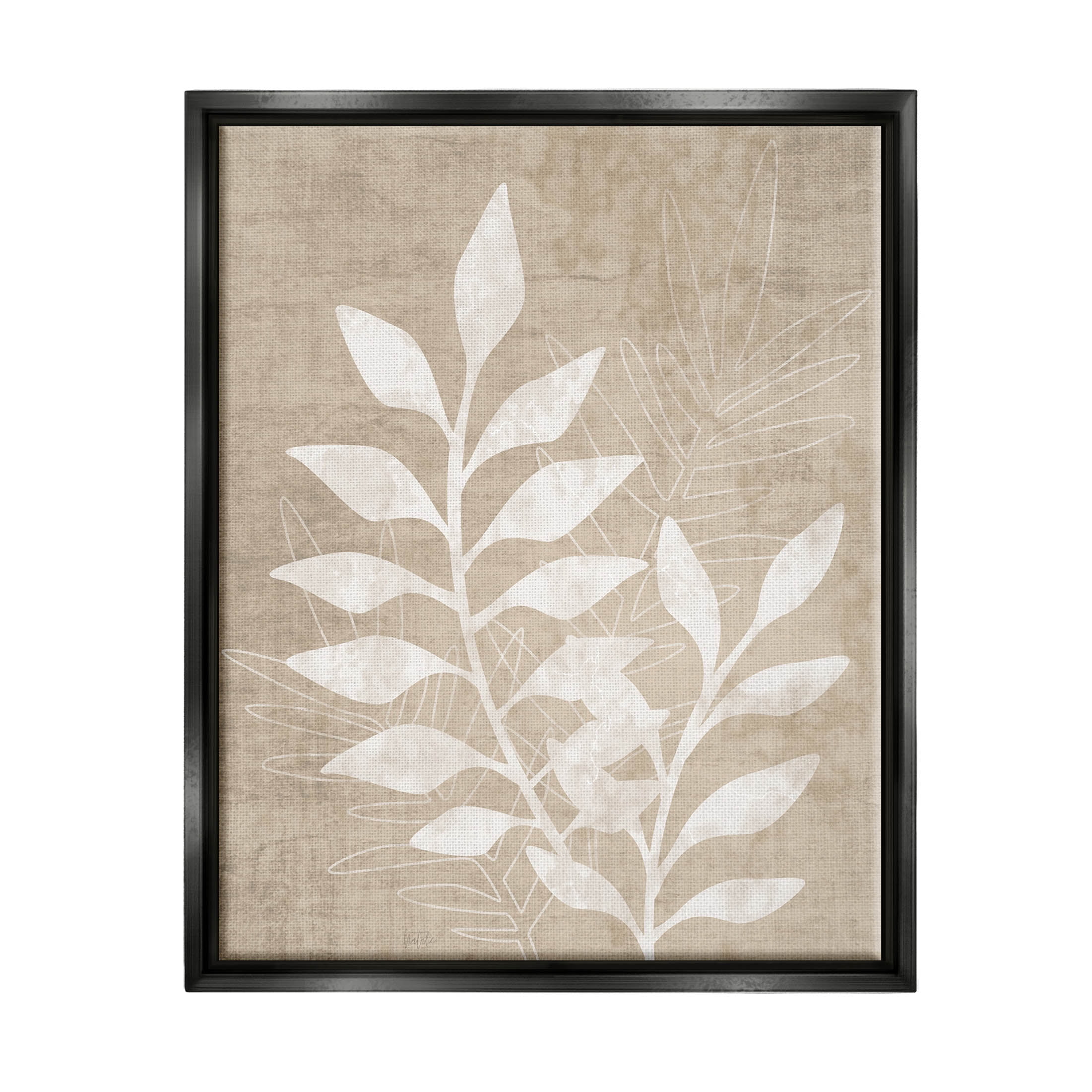 Stupell Industries Natural Neutral Botanical Leaves Graphic Art Jet Black Floating Framed Canvas Print Wall Art, Design by Natalie Carpentieri
