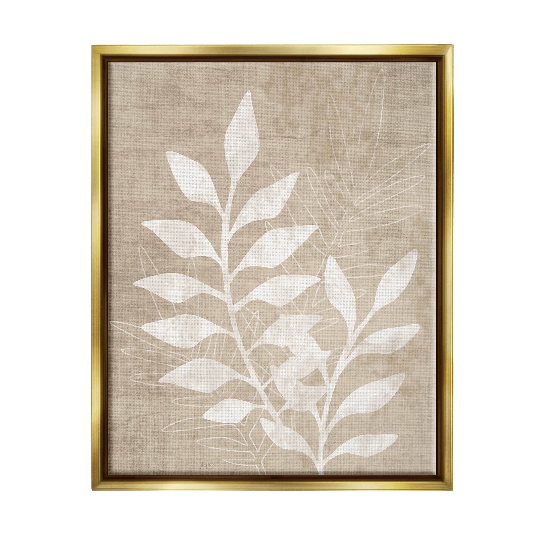 Stupell Industries Natural Neutral Botanical Leaves Graphic Art Metallic Gold Floating Framed Canvas Print Wall Art, Design by Natalie Carpentieri