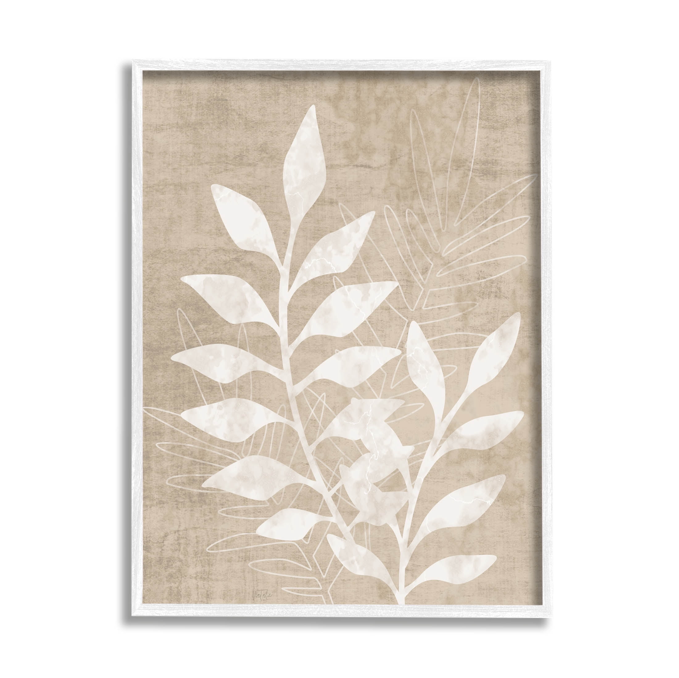 Stupell Industries Natural Neutral Botanical Leaves Graphic Art White Framed Art Print Wall Art, Design by Natalie Carpentieri