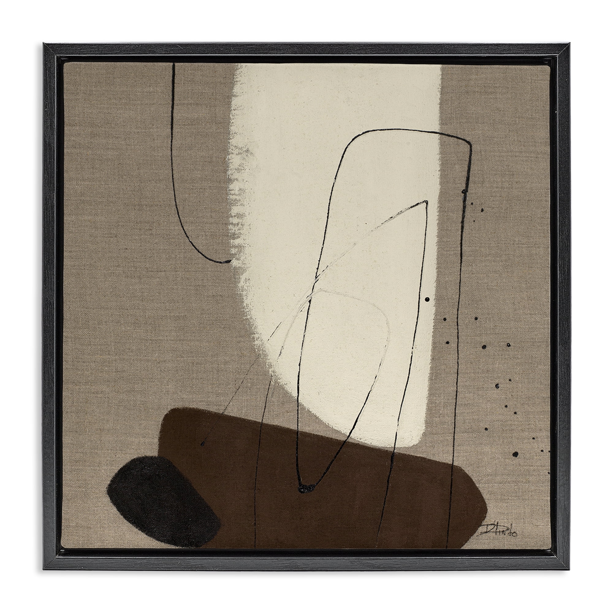 Stupell Industries Natural Oblong Shapes Abstract Painting Black Floater Framed Canvas Art Print Wall Art, 25 x 25