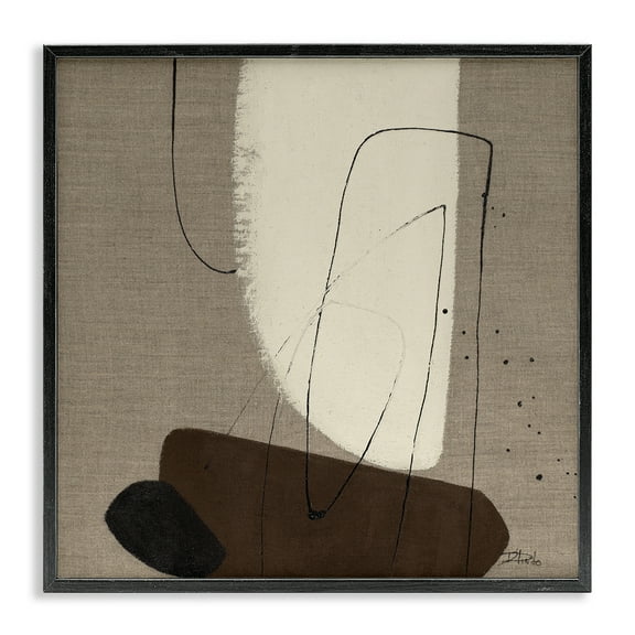 Stupell Industries Natural Oblong Shapes Abstract Painting Black Framed Art Print Wall Art, 12 x 12