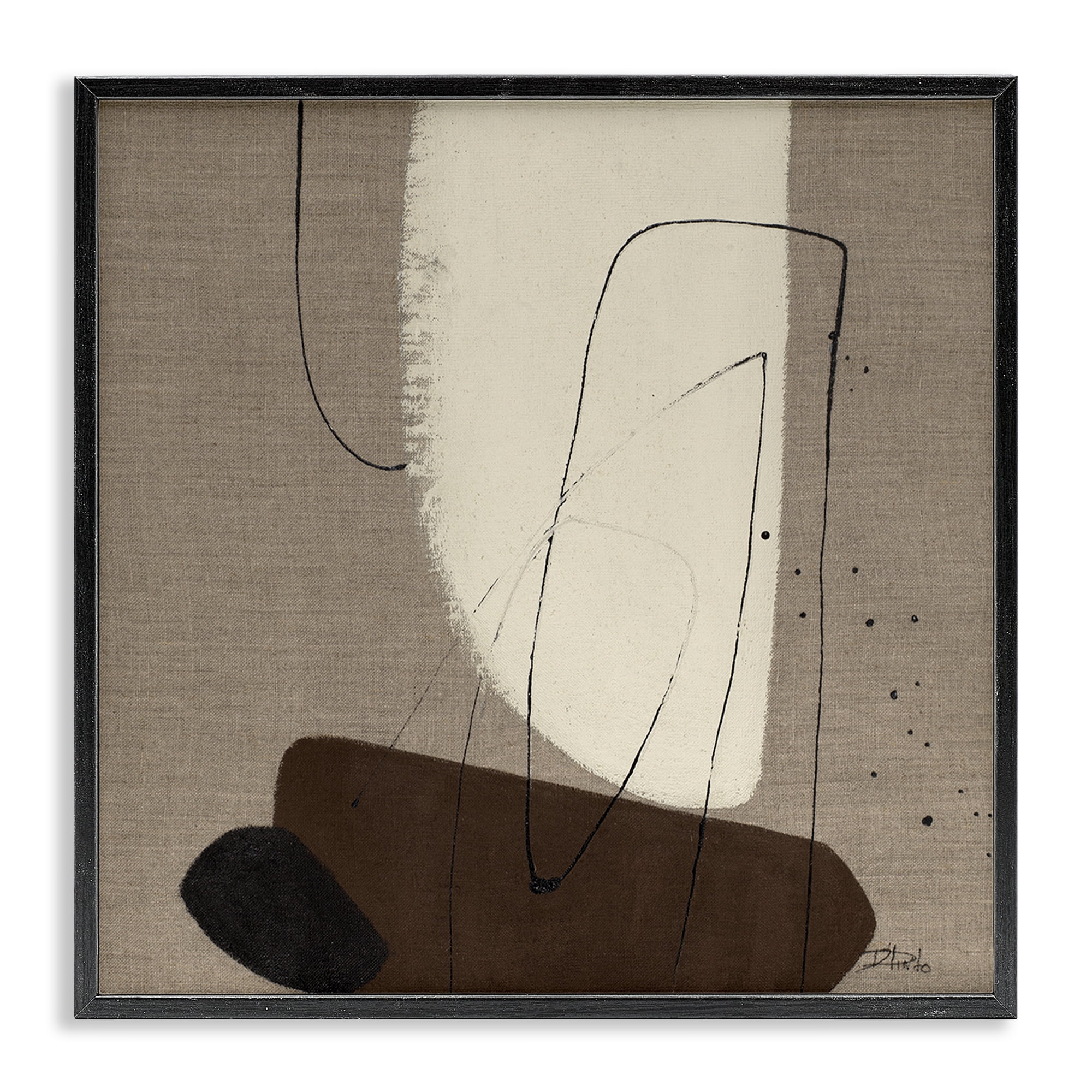 Stupell Industries Natural Oblong Shapes Abstract Painting Black Framed Art Print Wall Art, 17 x 17