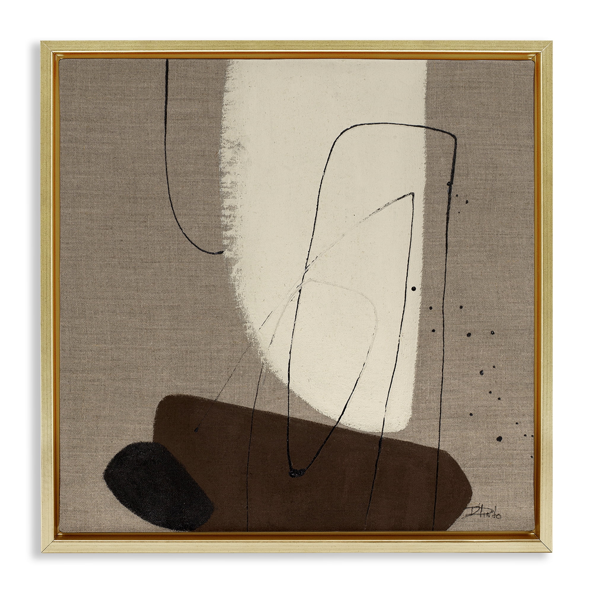 Stupell Industries Natural Oblong Shapes Abstract Painting Gold Floater Framed Canvas Art Print Wall Art, 18 x 18