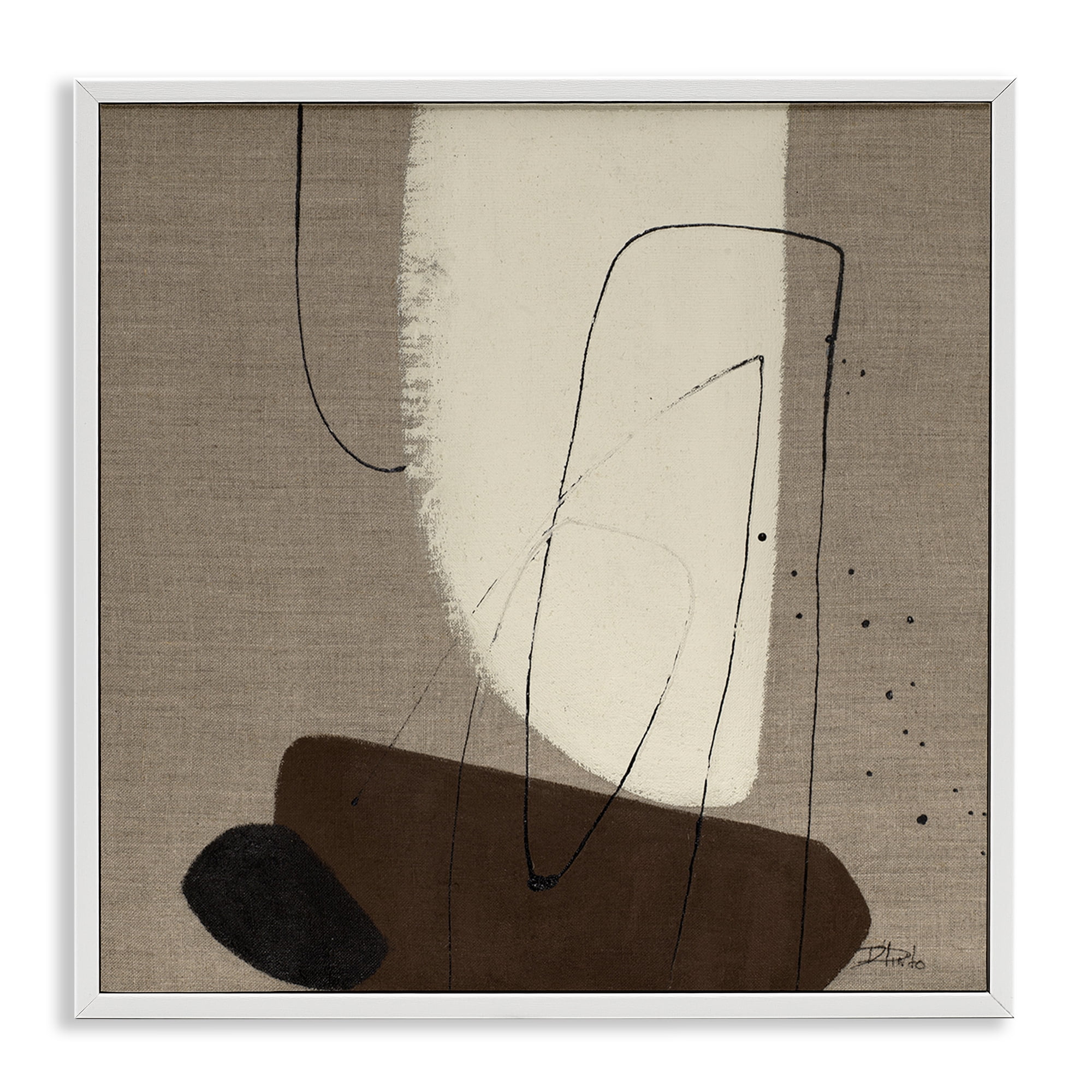 Stupell Industries Natural Oblong Shapes Abstract Painting White Framed Art Print Wall Art, 24 x 24