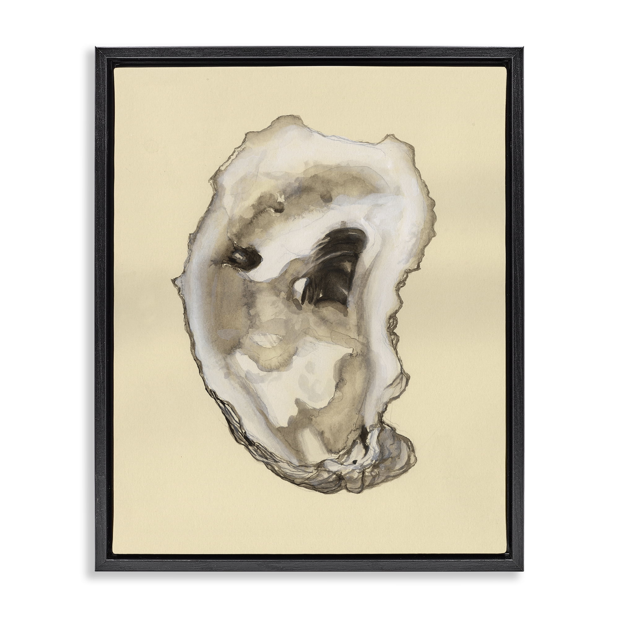 Stupell Industries Natural Oyster Shell Nautical & Beach Painting Black Floater Framed Canvas Art Print Wall Art, 25 x 31