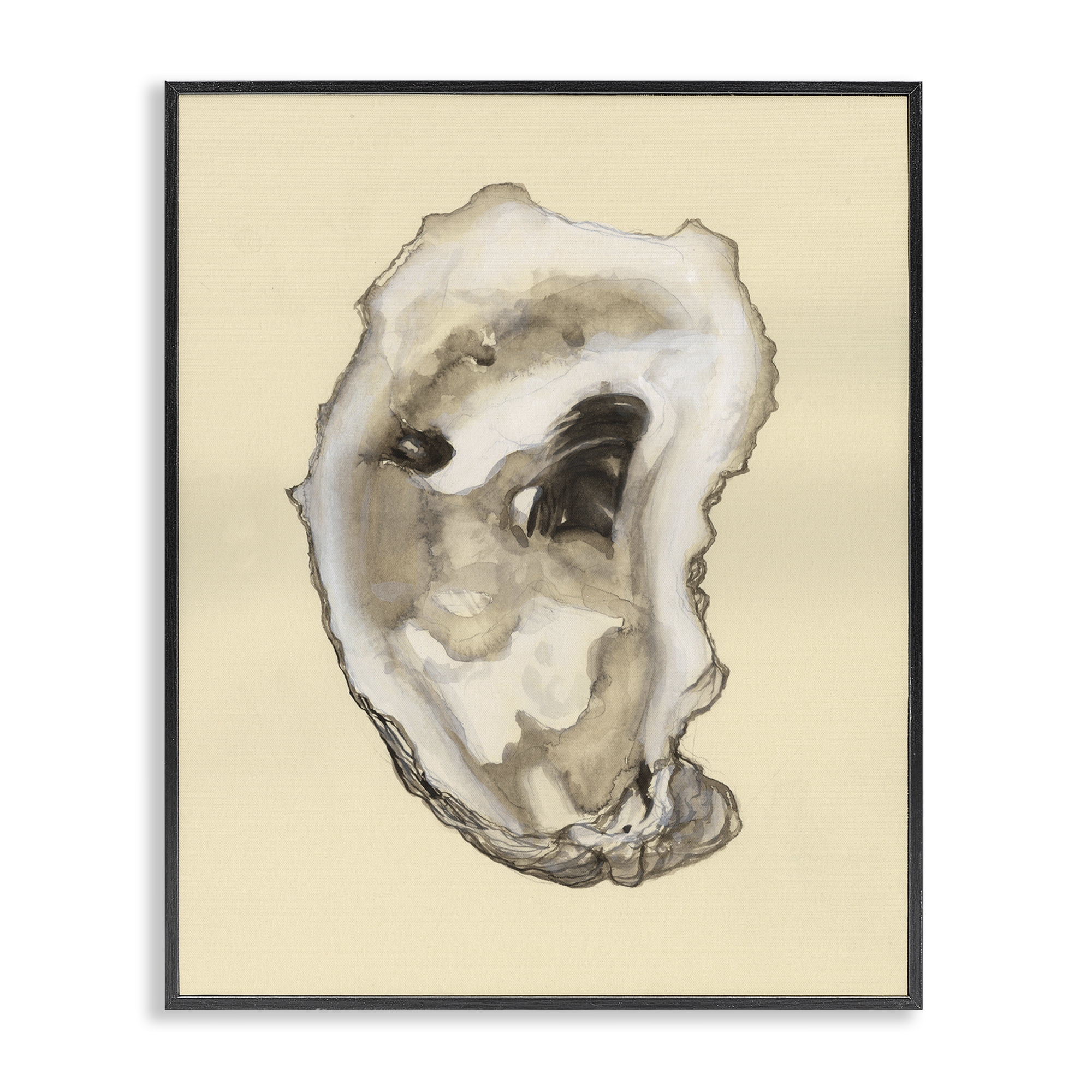Stupell Industries Natural Oyster Shell Nautical & Beach Painting Black Framed Art Print Wall Art, 16 x 20