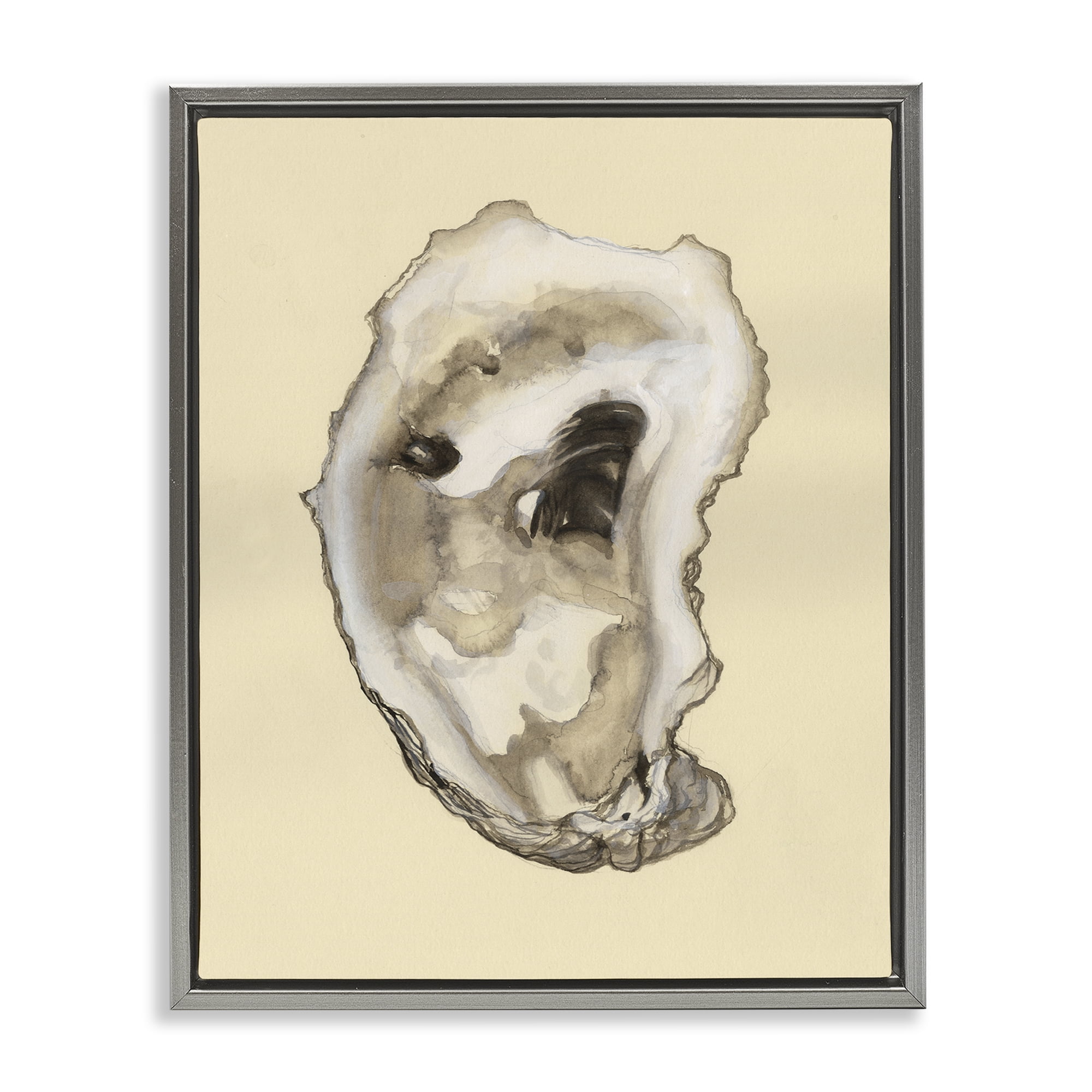 Stupell Industries Natural Oyster Shell Nautical & Beach Painting Gray Floater Framed Canvas Art Print Wall Art, 17 x 21