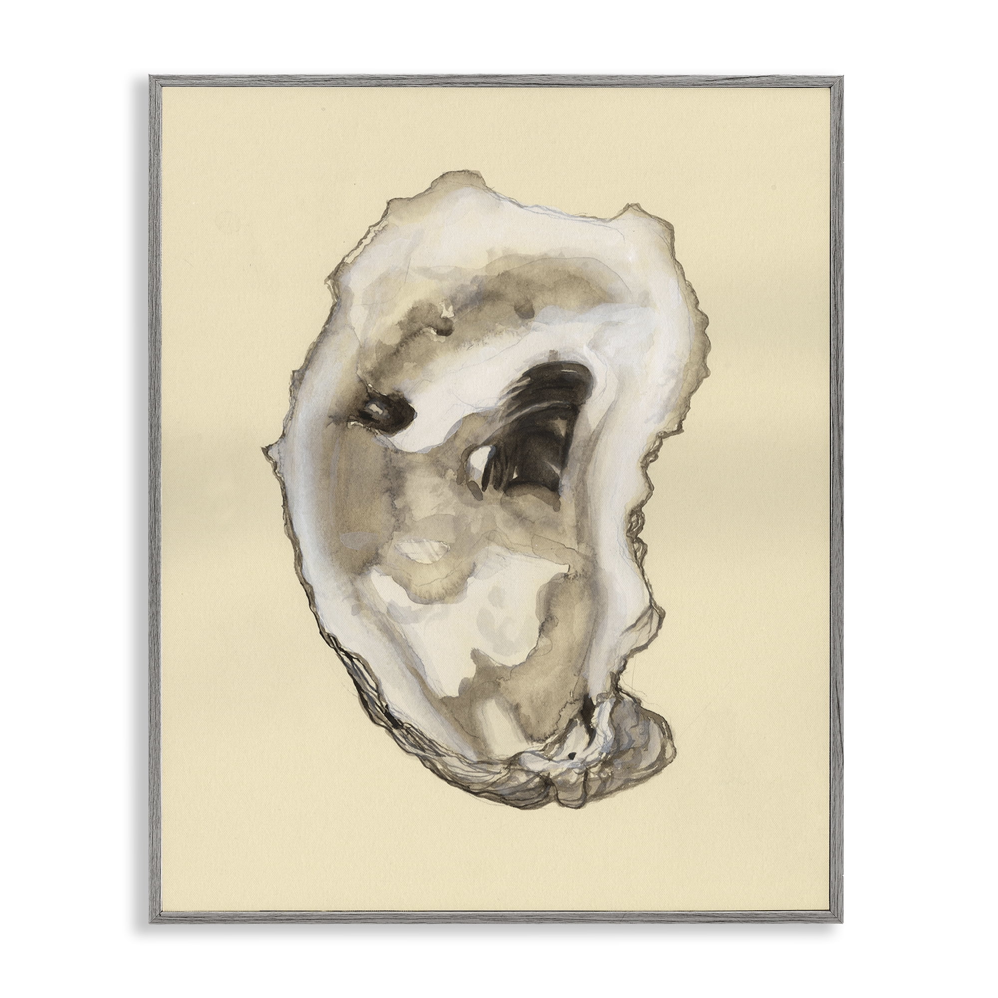 Stupell Industries Natural Oyster Shell Nautical & Beach Painting Gray Framed Art Print Wall Art, 16 x 20