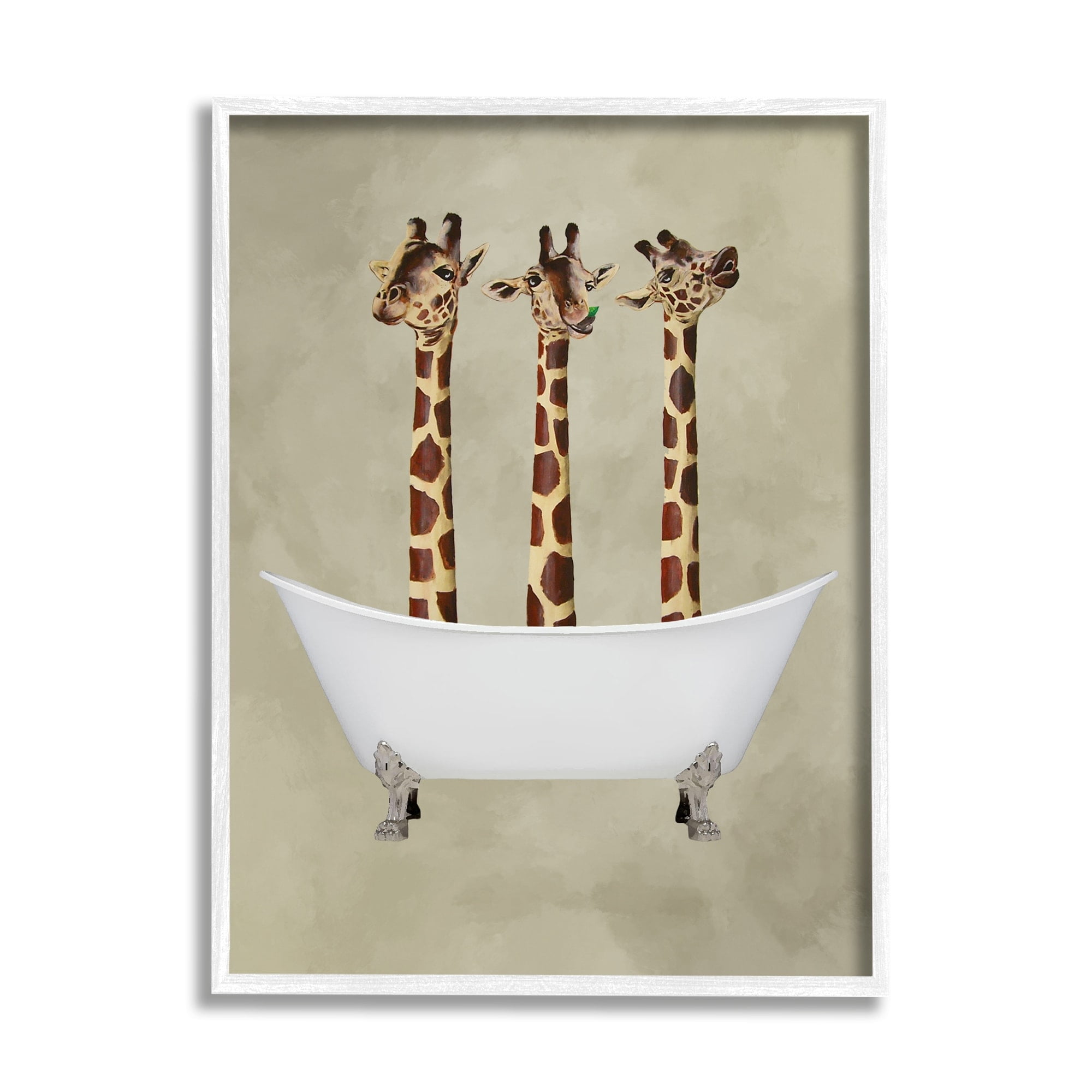 Stupell Industries Natural Palette Three Giraffe Necks In A Claw Foot Bathtub, 16 x 20,Design by Coco de Paris