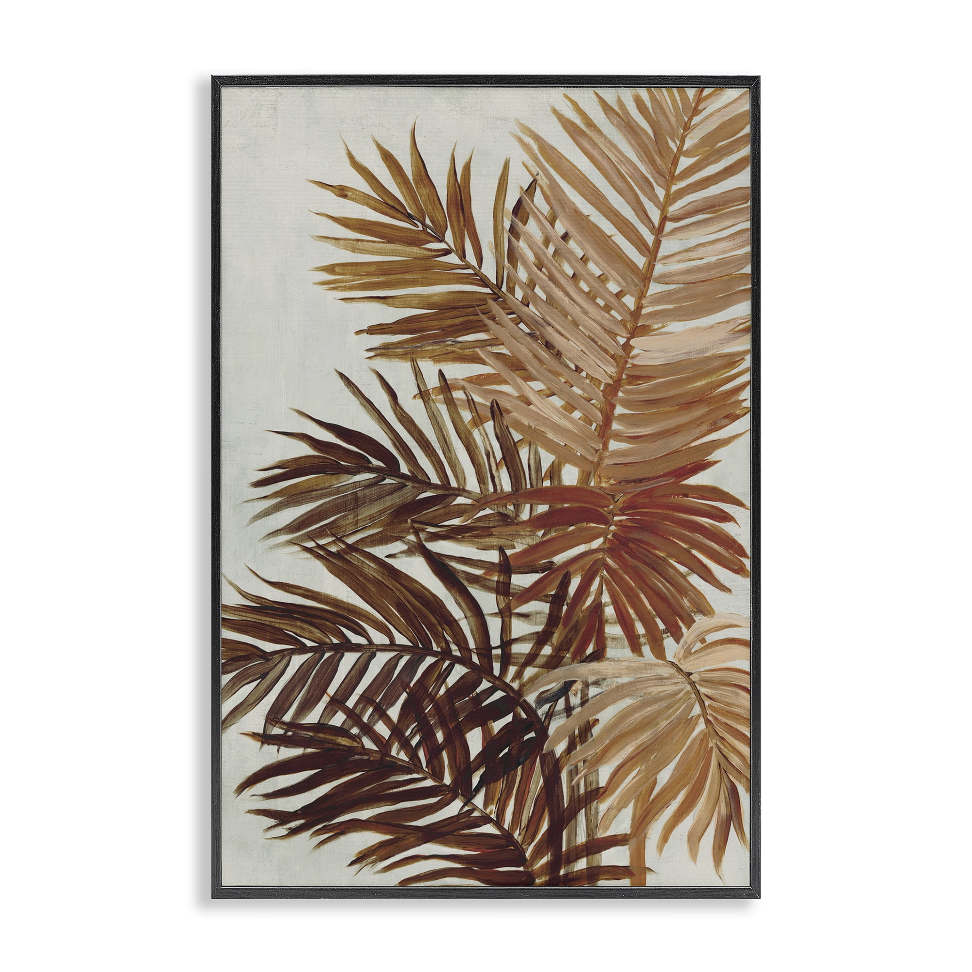 Stupell Industries Natural Palm Leaves Plants & Flowers Painting Black Framed Art Print Wall Art, 16 x 24