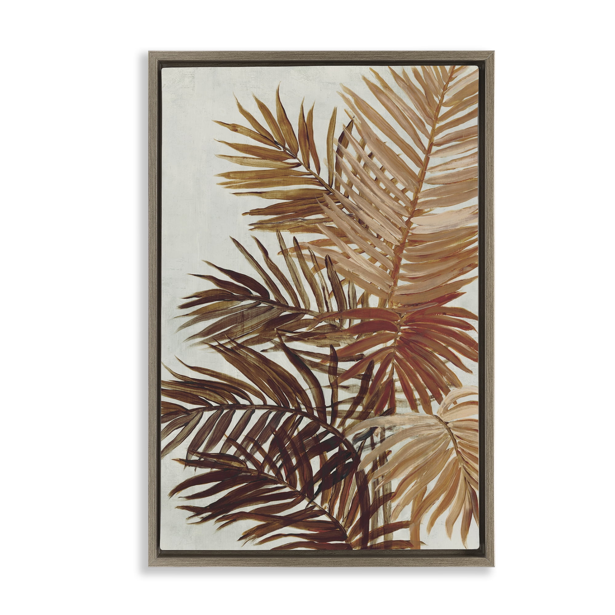 Stupell Industries Natural Palm Leaves Plants & Flowers Painting Brown Floater Framed Canvas Art Print Wall Art, 17 x 25