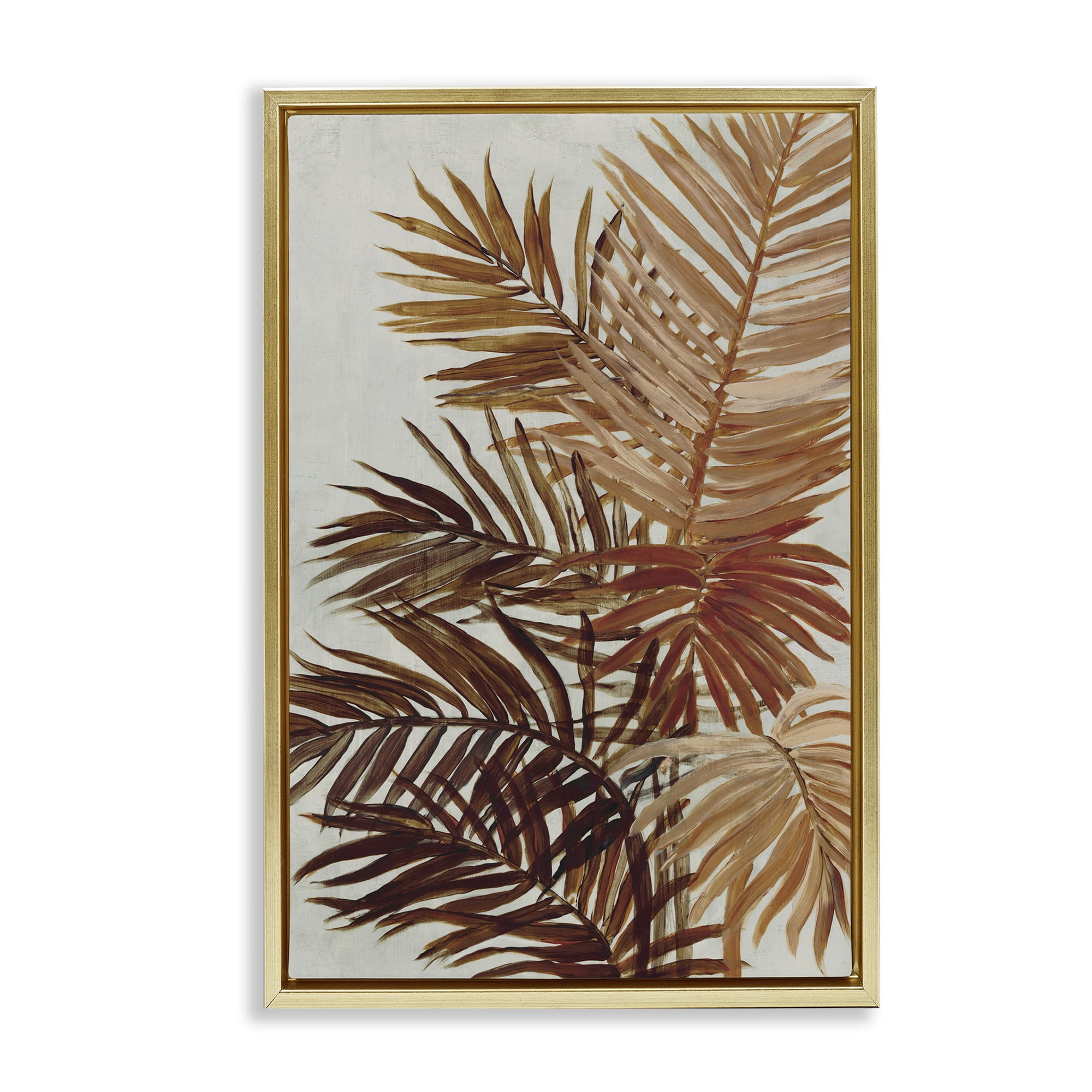 Stupell Industries Natural Palm Leaves Plants & Flowers Painting Gold Floater Framed Canvas Art Print Wall Art, 21 x 31