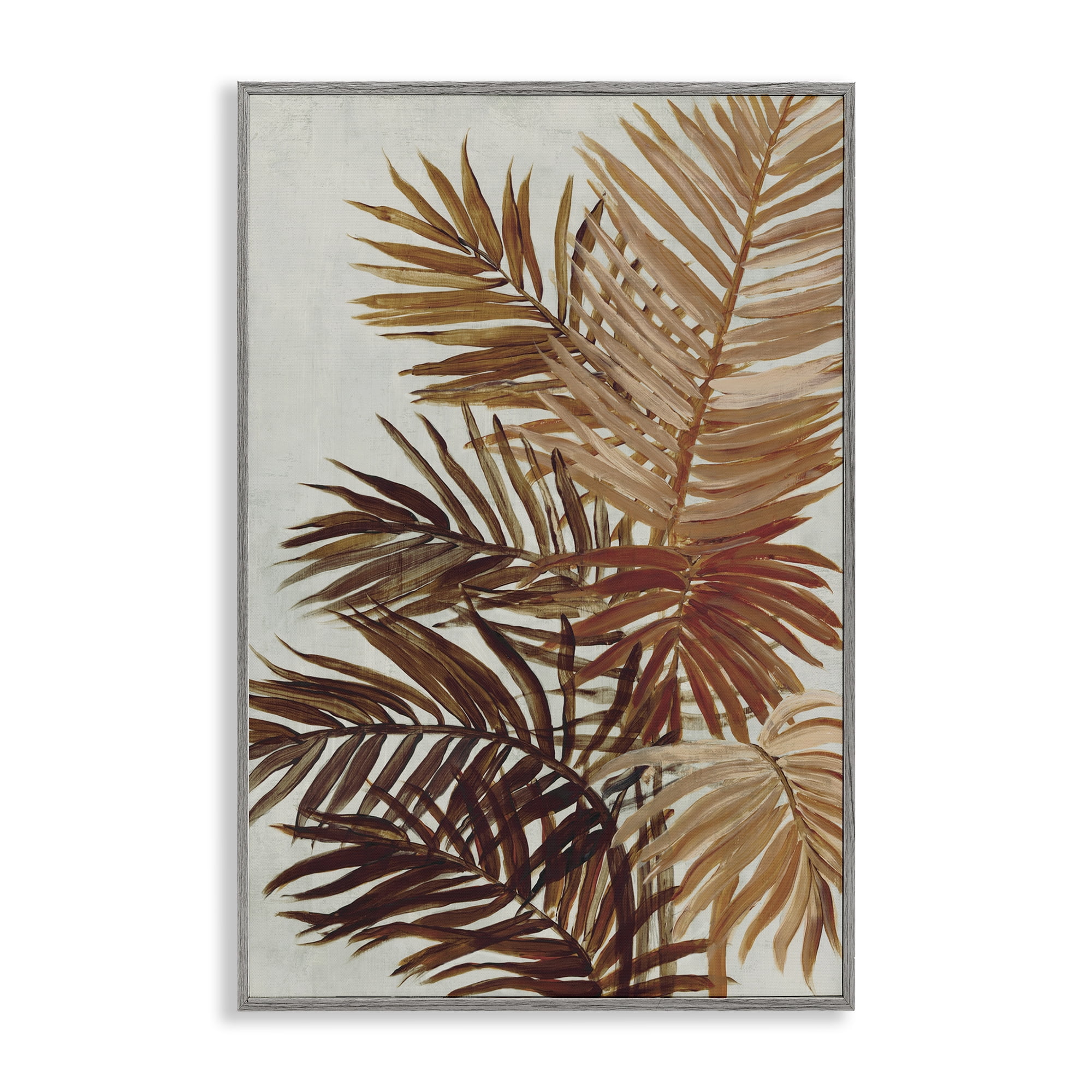 Stupell Industries Natural Palm Leaves Plants & Flowers Painting Gray Framed Art Print Wall Art, 12 x 18