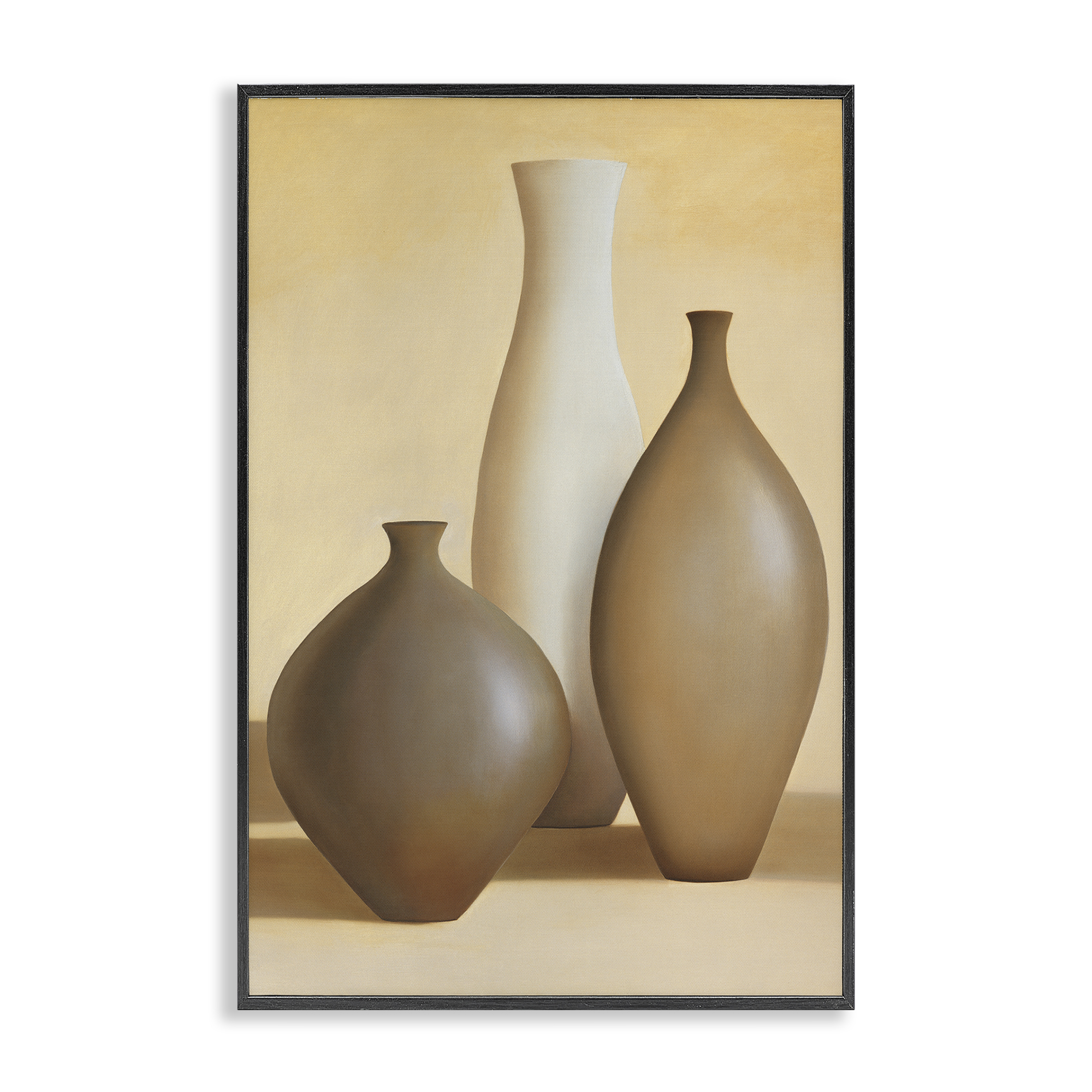 Stupell Industries Natural Pottery Bottles Furniture Painting Black Framed Art Print Wall Art, 12 x 18