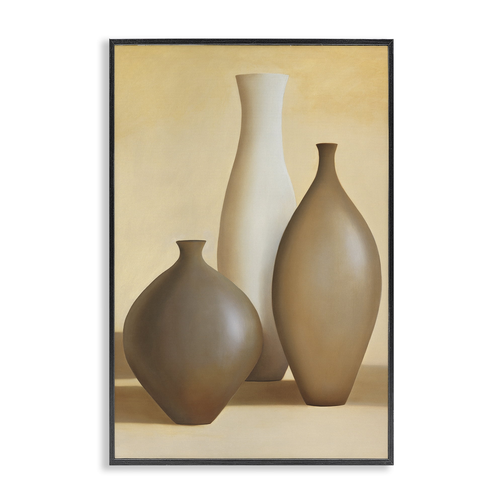 Stupell Industries Natural Pottery Bottles Furniture Painting Black Framed Art Print Wall Art, 20 x 30