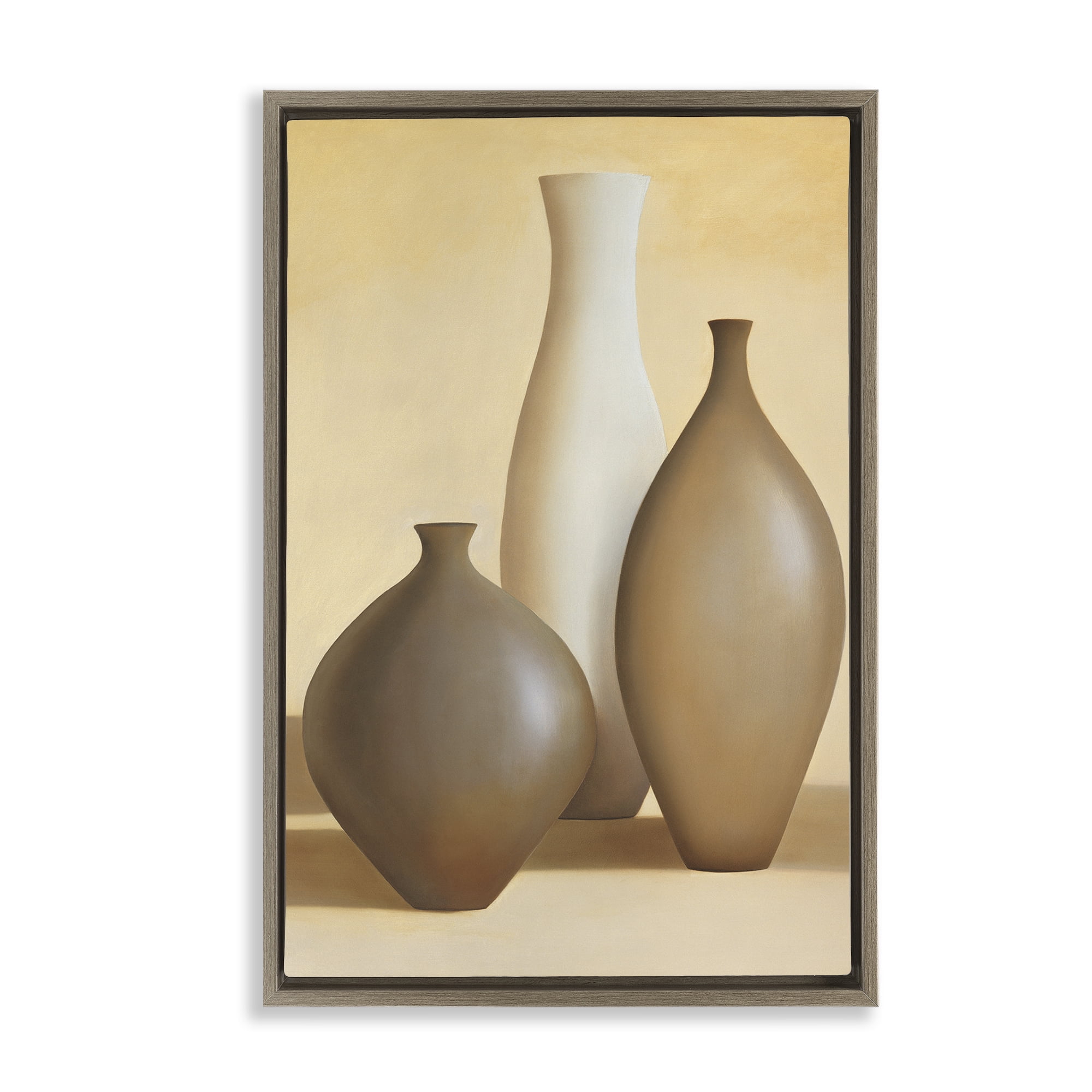 Stupell Industries Natural Pottery Bottles Furniture Painting Brown Floater Framed Canvas Art Print Wall Art, 17 x 25