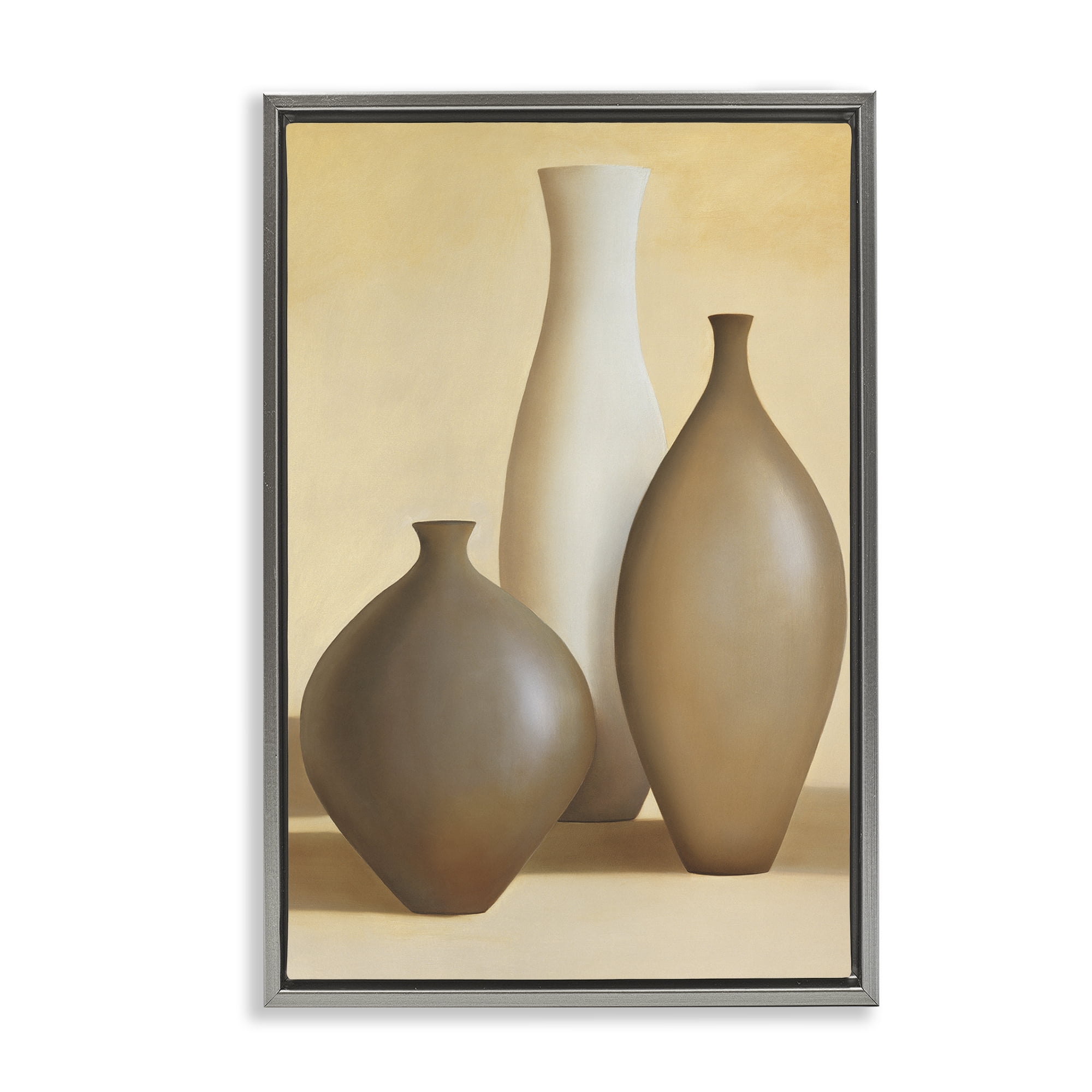 Stupell Industries Natural Pottery Bottles Furniture Painting Gray Floater Framed Canvas Art Print Wall Art, 17 x 25